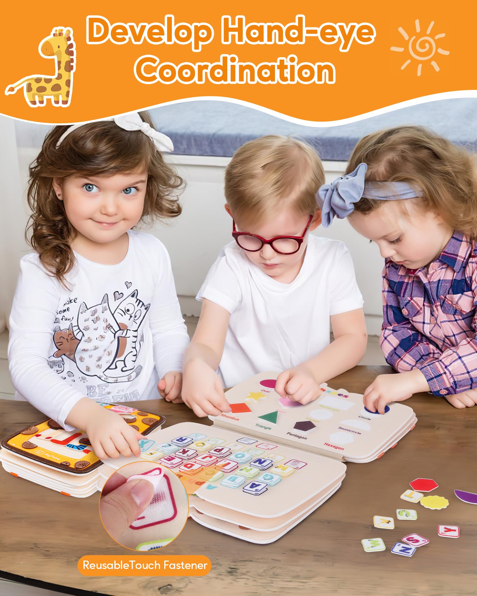 Heypappy Busy Board,12 in 1 Montessori Busy Board Feltro,Montessori Didattici Libro Sensoriale Educativo, Giocattolo per Abilità Motorie con Cintura Zaino Regalo Bambino Compleanno Natale