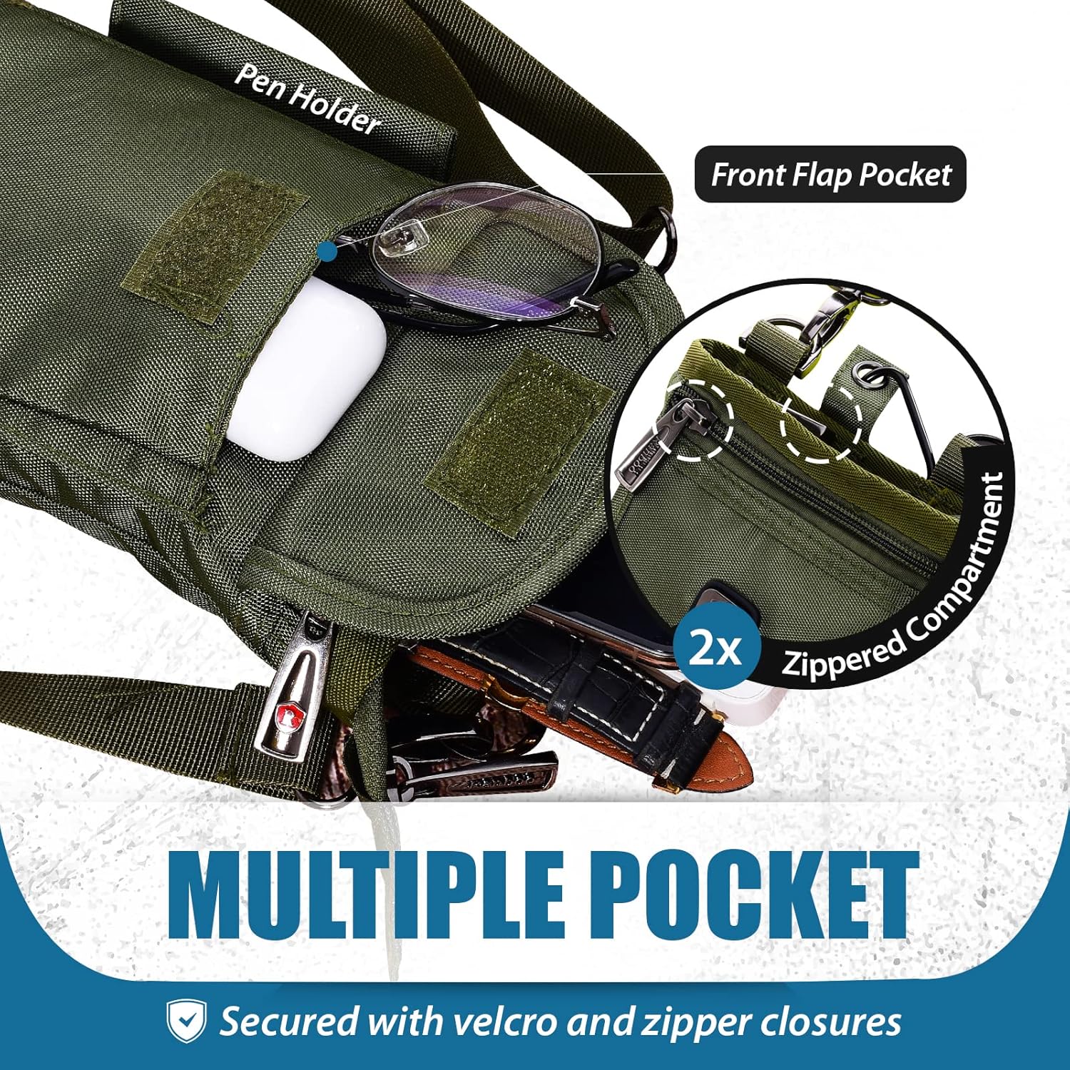 Ranboo Nylon Phone Belt Pouch Fit for iPhone 17 Pro Max 16 Pro Max 15/14/13/12 Pro Max Samsung Galaxy S25 Edge S24 Ultra S23+ Holster Case with Belt Clip Crossbody Cell Phone Purse Waist Bag (Green) - Image 3