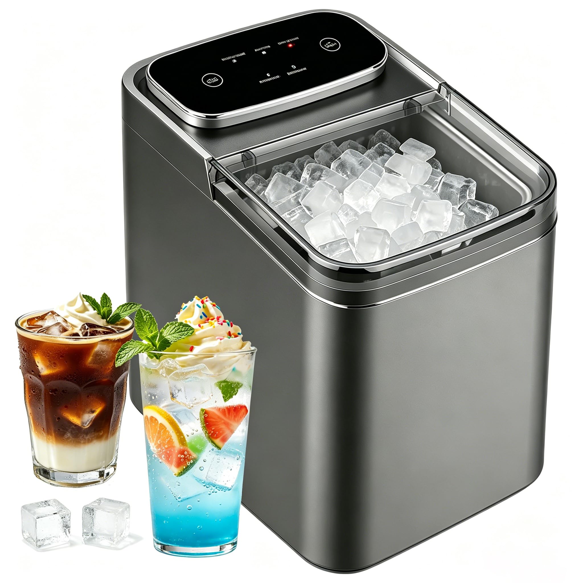 Countertop Ice Maker Machine, Portable Automatic Ice Cube Maker,12KG/24H Fast Ice Making Machine with Self-Cleaning,2 Ice Sizes for Home Kitchen Bar