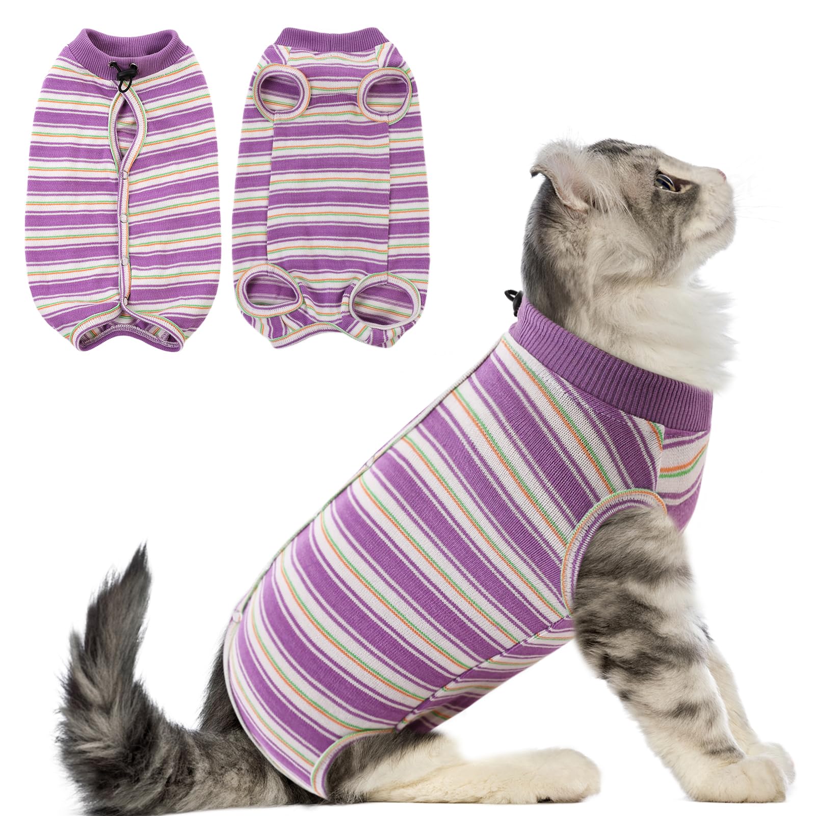 CITÉTOILE Katzenbody nach Op, Postoperative Katzenkleidung für Bauchwunden, Erholungsanzug Kleidung nach Der Operation Tragen, E-Halsband Alternative für Katzen Hunde, Lila, M