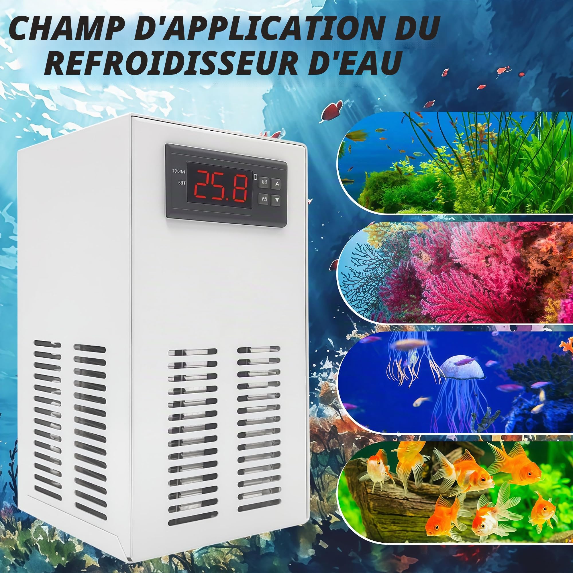 Refroidisseur pour Aquarium, 20L, Silencieux, contrôle Intelligent de température | Maintient l'eau froide; pour poissons.