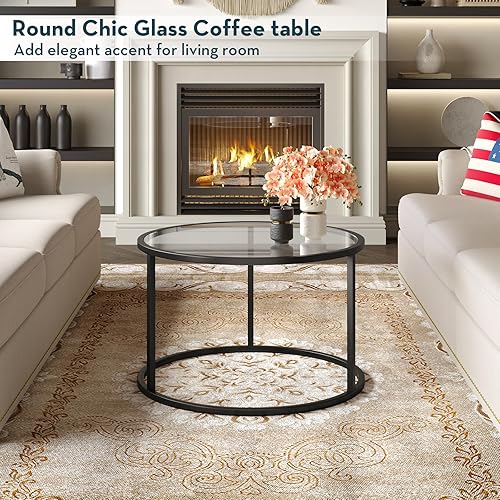 Miniatura 37 de SAYGOER Mesa de centro redonda de cristal para espacios pequeños, mesa central simple y moderna para sala de estar, oficina en casa, mesa auxiliar