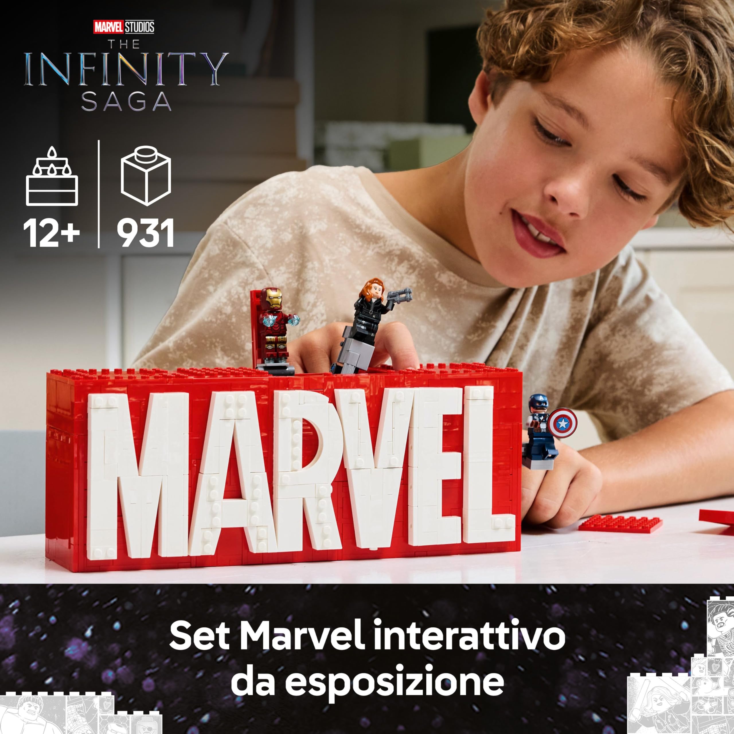 LEGO Logo e Minifigure MARVEL - Modellino da Costruire con Supereroi Leggende di Hulk, Thor, Iron Man, Black Widow e Captain America Giocattolo, Giochi per Bambini da 12 Anni da Collezione 76313