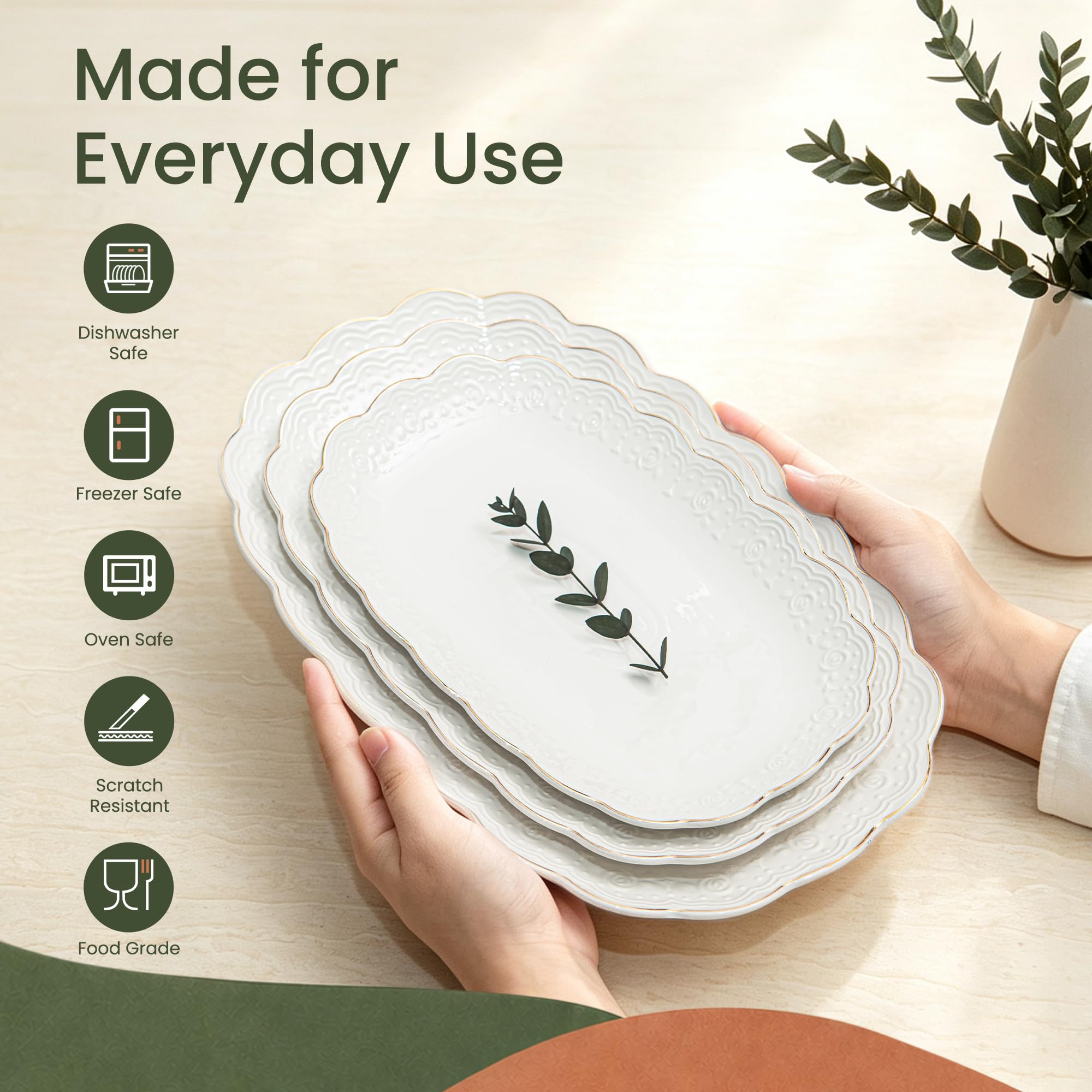 KASSEL Elegancka ceramiczna taca do serwowania z podstawką - kwadratowe tace do serwowania na imprezę, wakacje, catering, bufet, unikalna konstrukcja, piekarnik (owalny)
