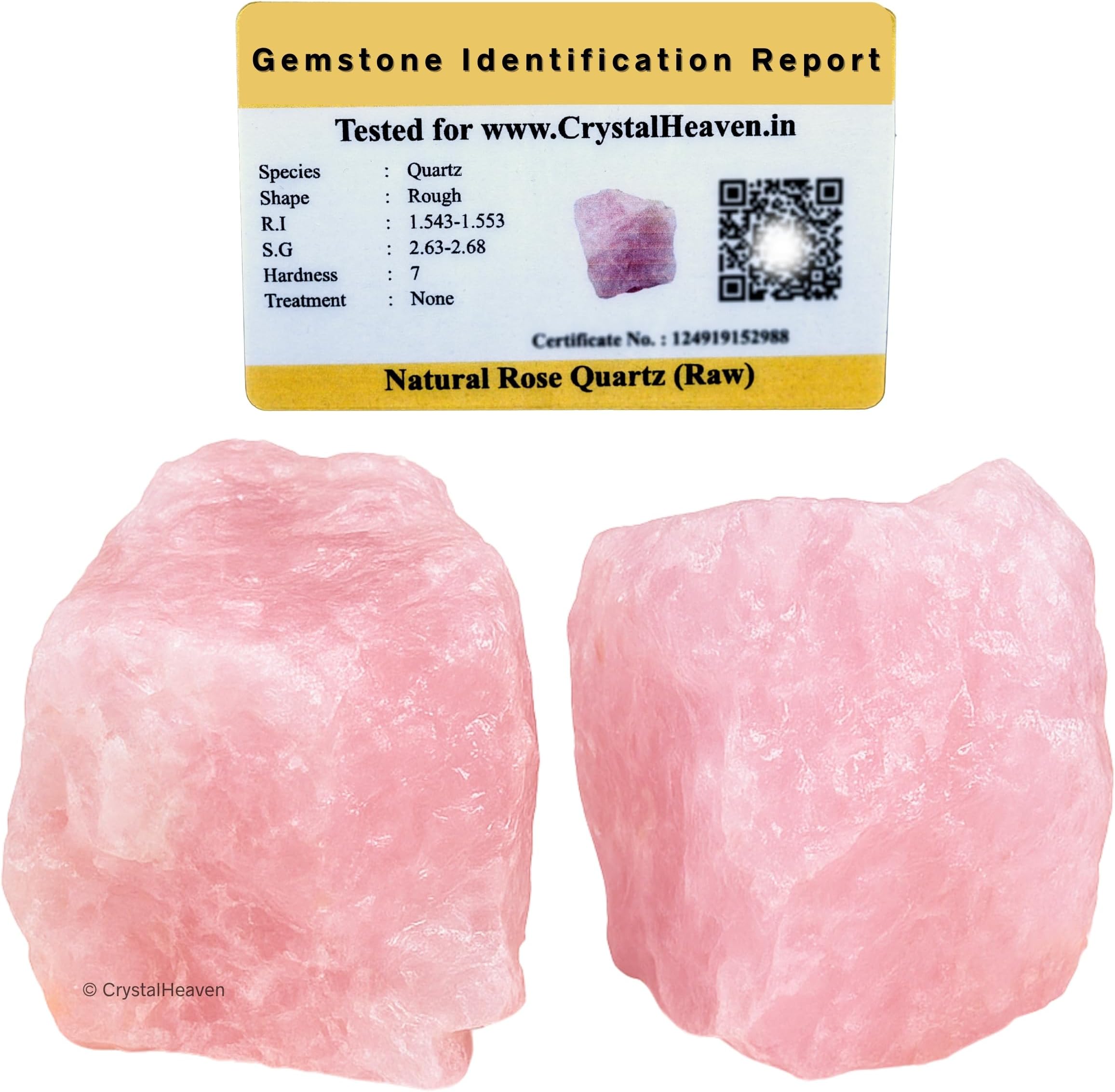 Crystal Heaven Certified Rose Quartz Crystal Healing Rough Stone, Natural Raw Crystals For Manifestation, Meditation And Reiki Healing (2 Pieces)
