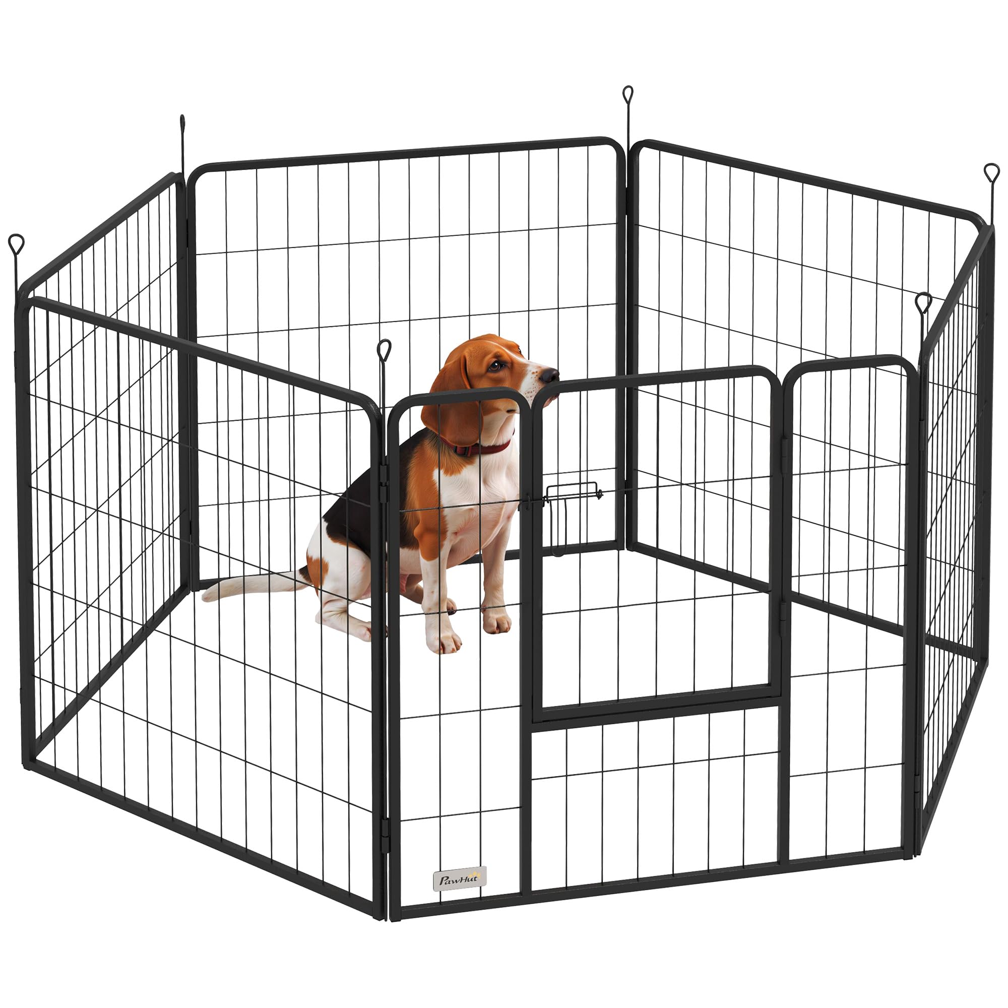 PawHut Parc pour Chien, enclos Chien 6 Panneaux modulable et Pliable, enclos Portable en Acier 80H cm avec Porte, clôture pour Chat, Chiens de Petit et Moyen Taille, intérieur et extérieur, Gris