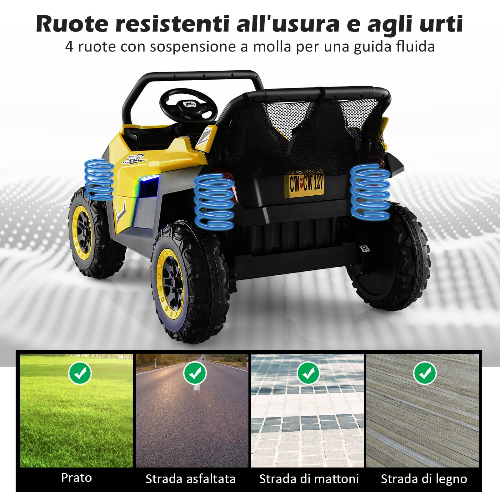 RELAX4LIFE Auto Elettrico per Bambini 12V, Macchina Elettrica 2 Posti con Luci Suoni, Ideale per Bambini 3-8 Anni, Capacità 60 kg (Giallo)