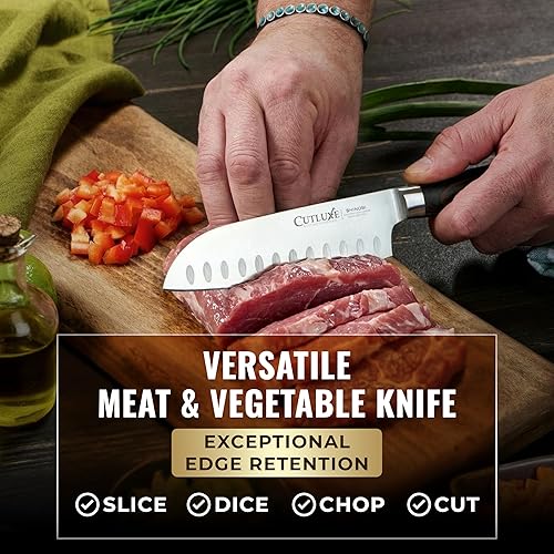 Miniatura 4 de Cuchillo Santoku  Cuchillo japonés ultra afilado de 5 pulgadas para carne y verduras para picar, hoja de acero inoxidable de alto carbono, mango de