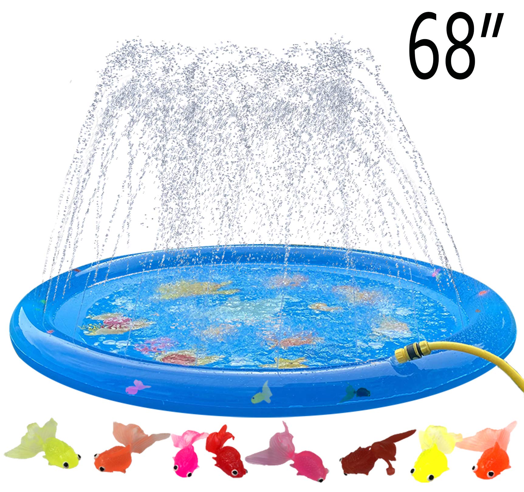 Dreambuilder Toy 4-in-1 Sprinkler for Kids, Splash Pad, Little Aquarium with 8 Fishes and Wading Pool 68’’ Inflatable Water Toys Outdoor Teddy Water pad for Babies and Toddlers