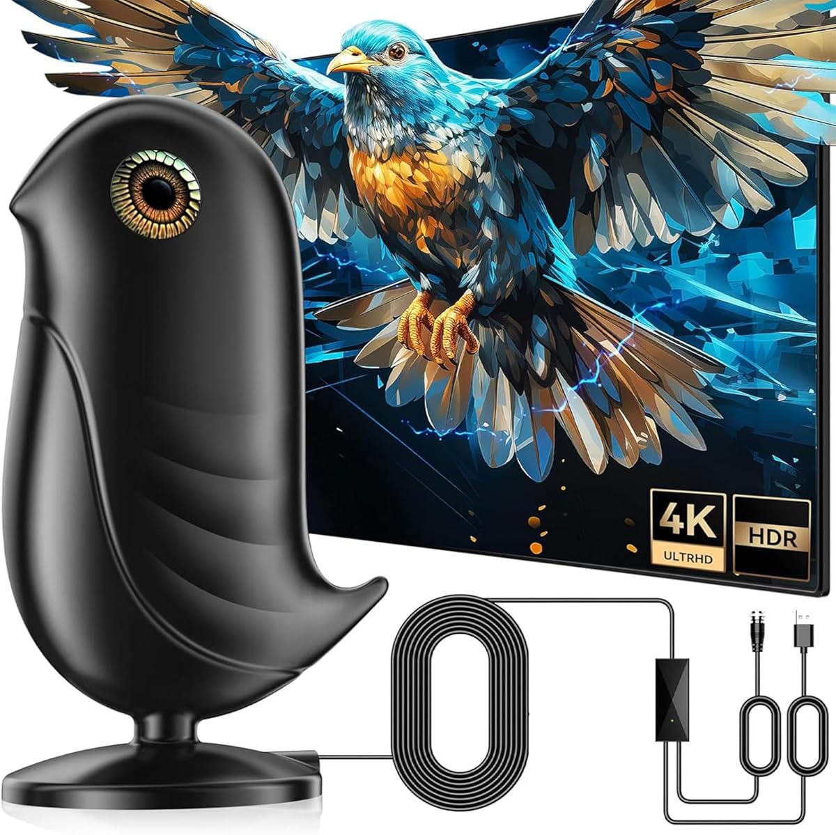 Digital TV Antenna Indoor,1200+ Miles Long Range HD Antenna for Smart TV and Older TV's,with Smart Chip Indoor for Local Channels,Supports 4K 1080P HD with Amplifier Signal Booster and 18ft Cable