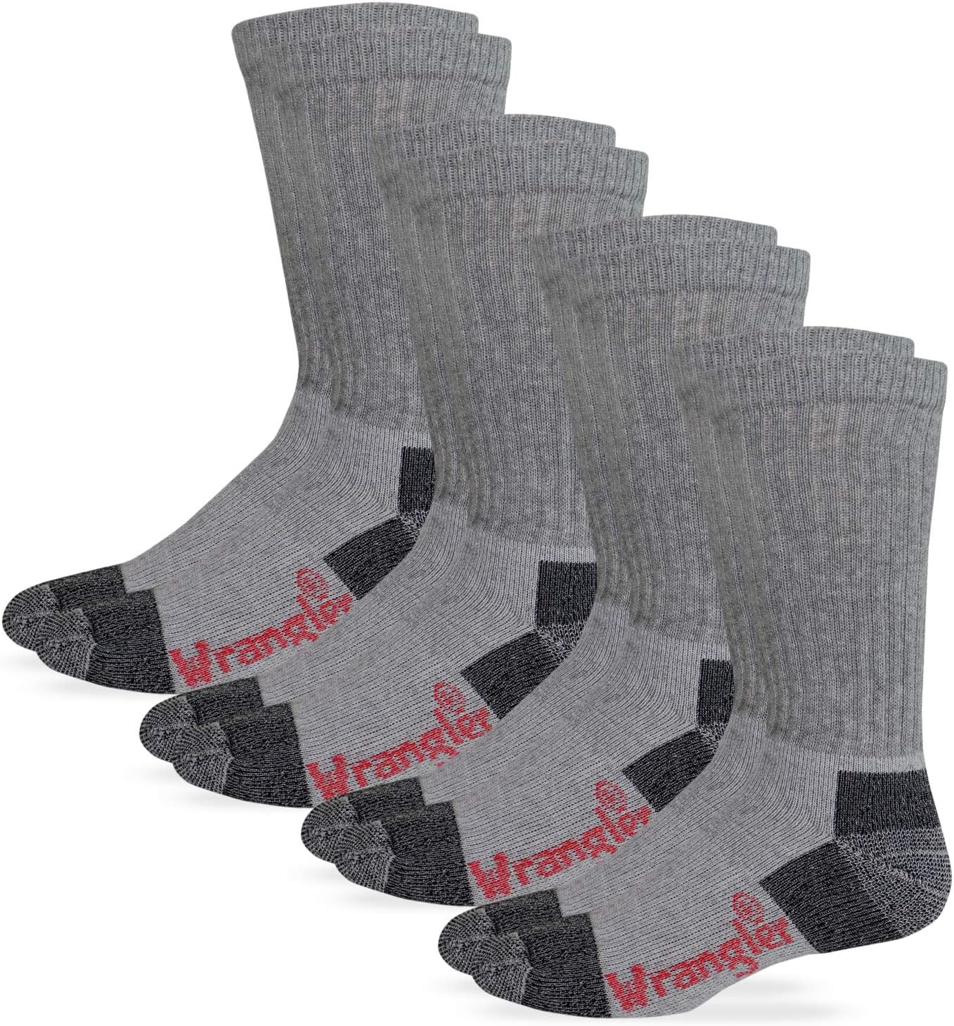 WranglerMen's Steel Toe Boot Work Crew Cotton Cushion Socks 4 Pair Pack (Pack of 4)