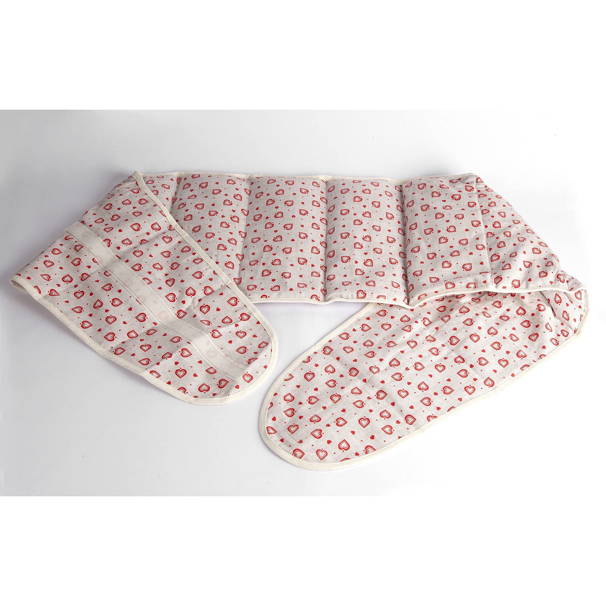 Coussin-ceinture aux graines de lin à sept compartiments avec fermeture à bande auto-agrippante - longueur environ 135cm - amour champêtre - Coussin thermique aux graines XXL - Ceinture-bouillotte