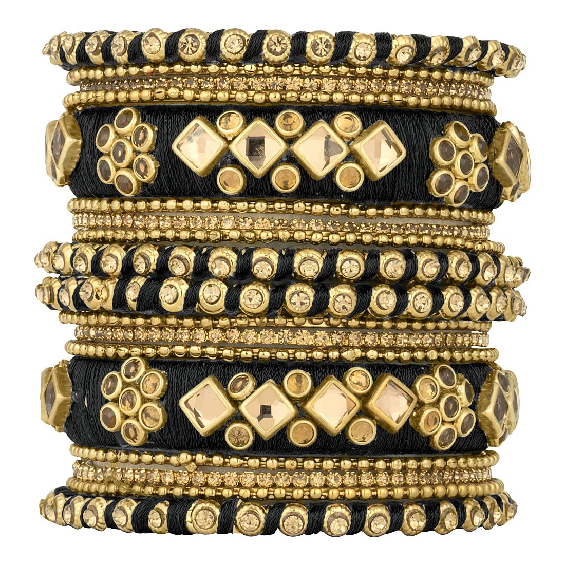 Peora Silk Thread Stone Studded Chura Chuda Black Bangle Set Navratri Gift for Women Girls, Size -2.6 inch (B09JFWBZDW) Amazon Price History, Amazon Price Tracker