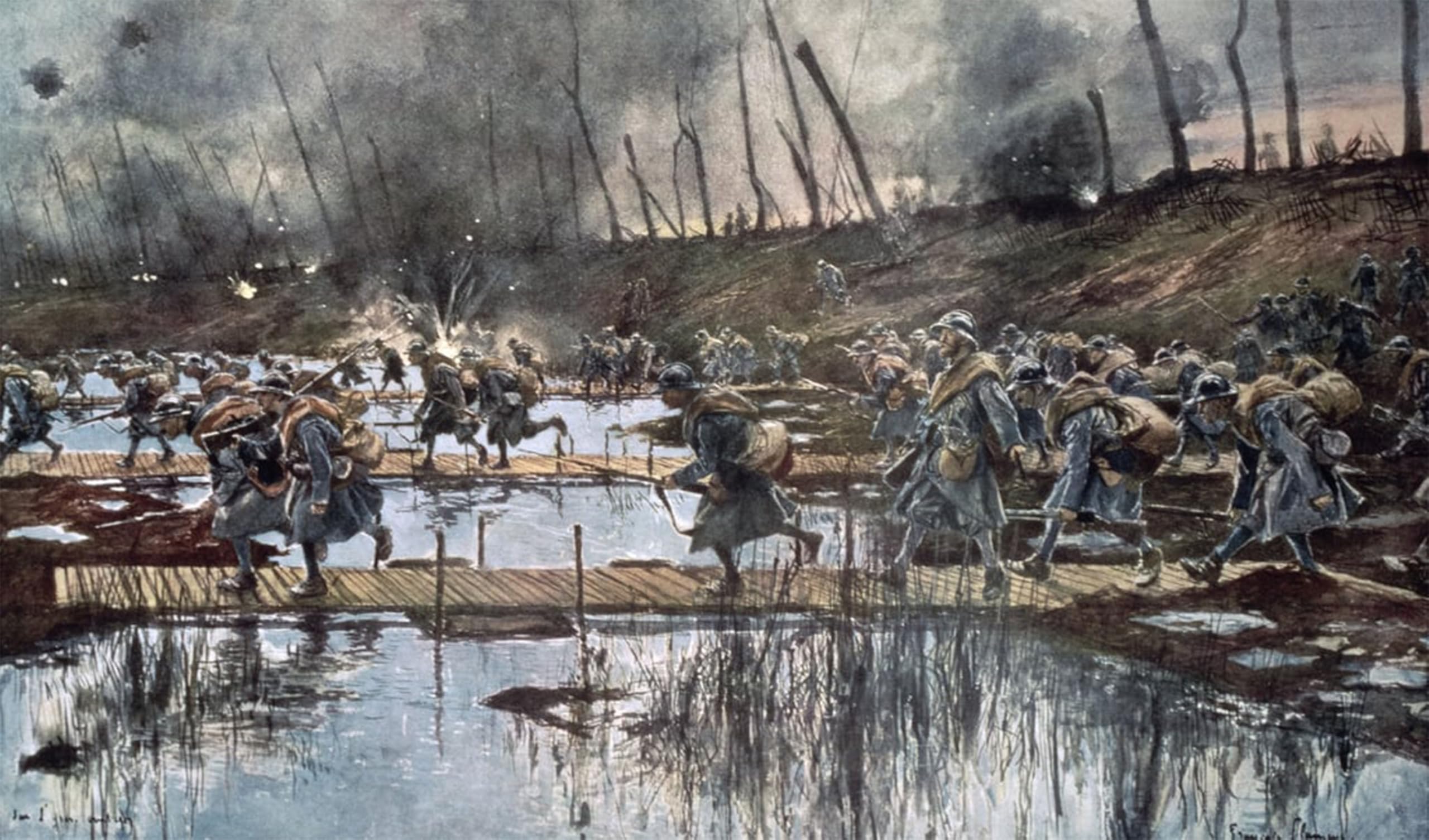 ARTXLXXBN Famous Art Print Poster Vintage Wall Art the Battle of the Yser in by Francois Flameng Canvas Art Poster for Home Decor 60x90cm
