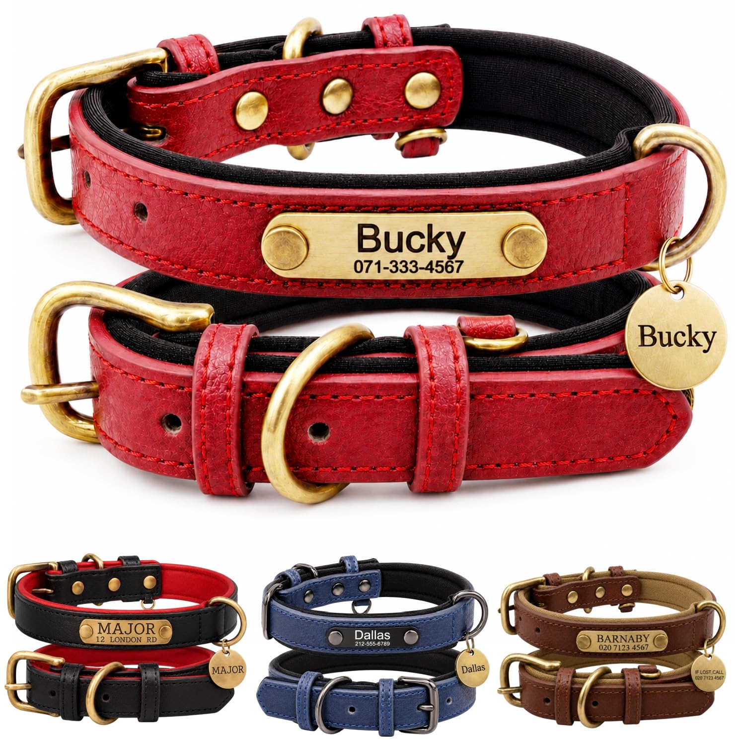 Personalised Leather Dog Collar with Engraved ID Name Plate, Adjustable Comfortable Fit for Small Medium and Large Dogs, Custom Puppy and Adult Dog Collar for Daily Walking — image 1