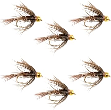 The Fly Fishing Place Bead Head Soft Hackle Pheasant Tail Nymph Fly Fishing Flies - Trout and Bass Wet Fly Pattern - 6 Flies Hook Size 16