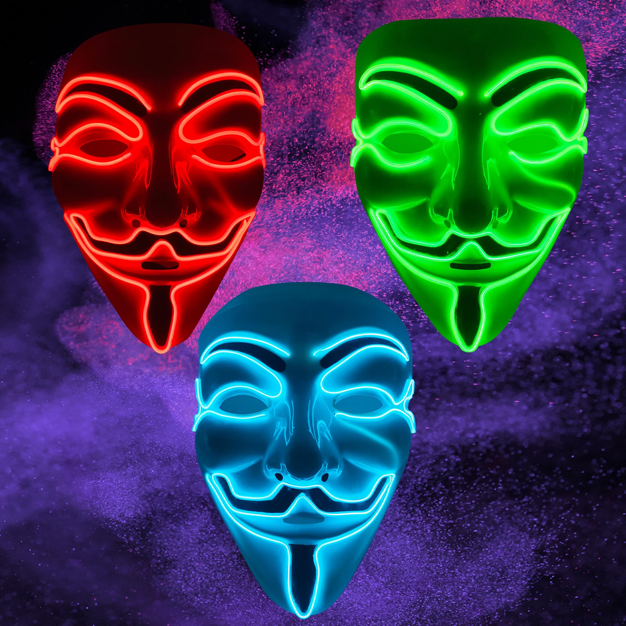 AkieBy 3 Packs Led Mask Scary Halloween Mask Cosplay Light up Mask for Adult Carnival Party/Masquerade