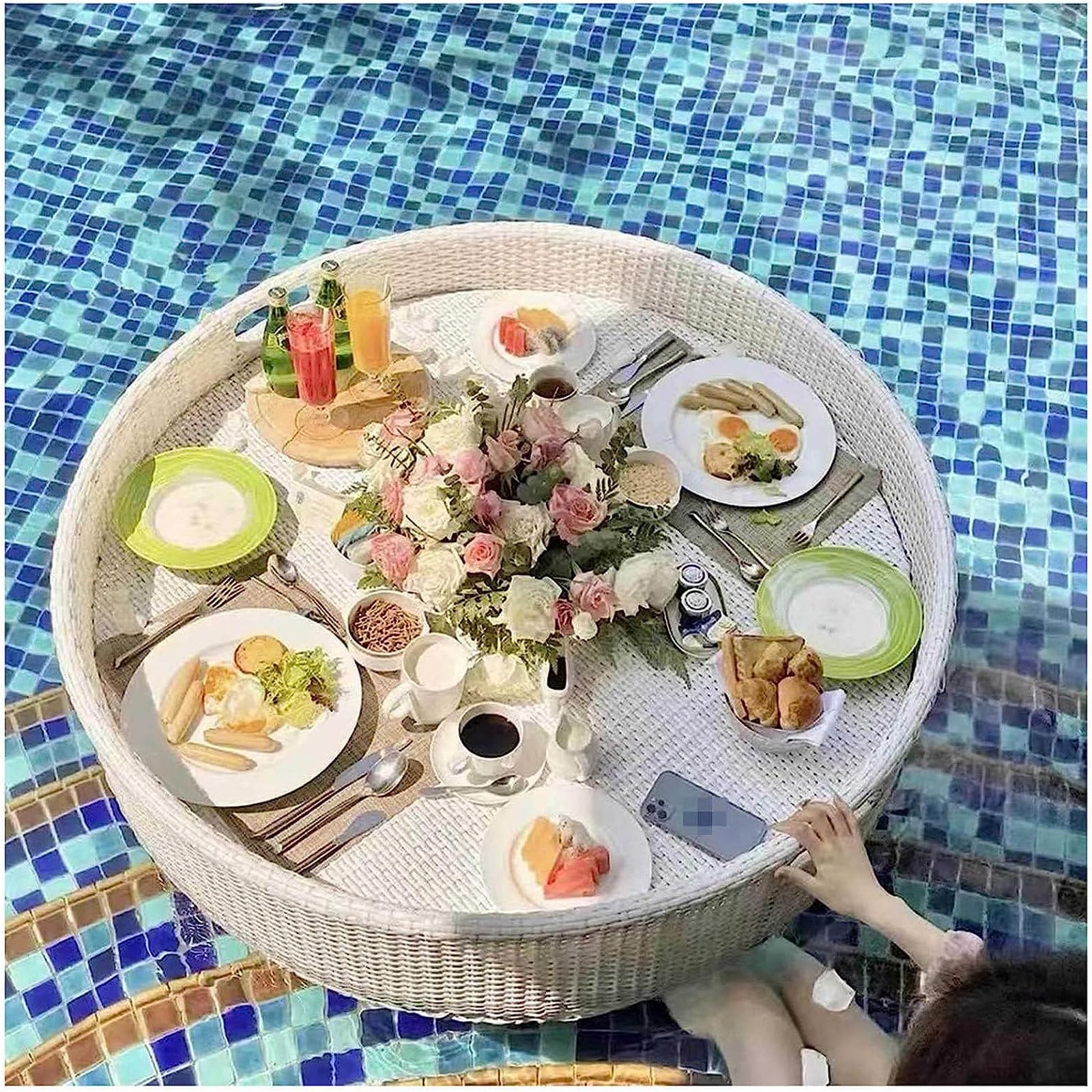 DFGHNBVC Floating Serving Trays Table Bar Poolside Drinks And Brunch Luxury Tray With Handles,White-80Cm