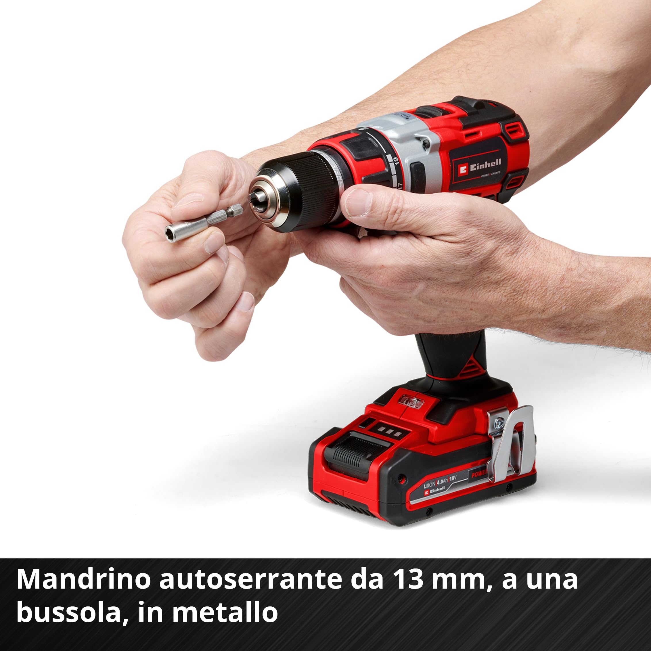 Trapano avvitatore a batteria Einhell Professional TP-CD 18/80 Li BL-Solo Power X-Change (18 V, brushless, 80 Nm, mandrino 13 mm, 2 velocità, 19 livelli di coppia, punta, senza batteria)