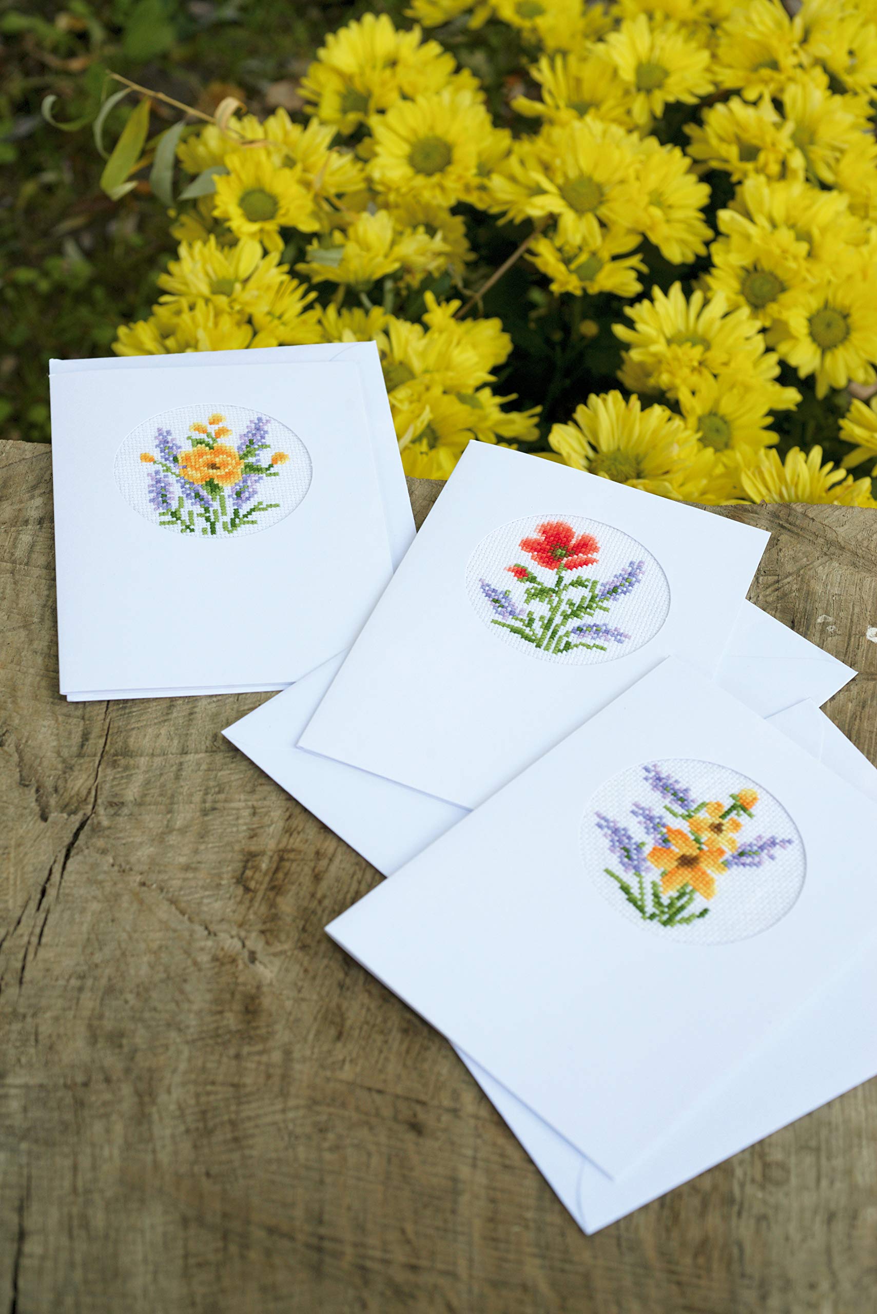 VERVACO Kreuzstich-Karten Set – 3 Moderne Blumen Postkarten Zum Selbststicken, 10,5x15 Cm