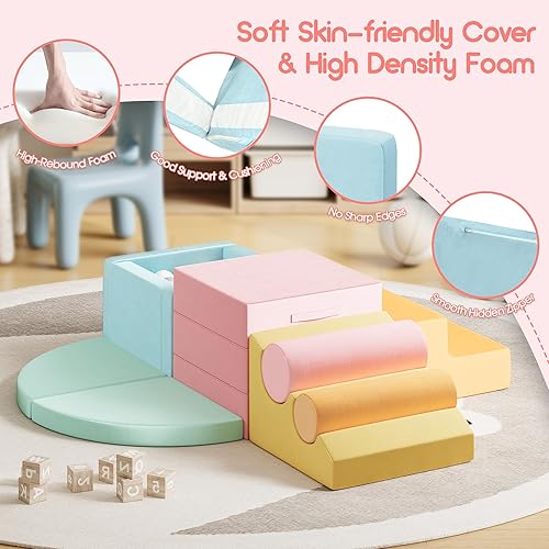 Miniatura 5 de smilesun 12 bloques de escalada de espuma para niños pequeños con pozo de pelotas, juego de gimnasio seguro y suave, bloques de espuma para el área