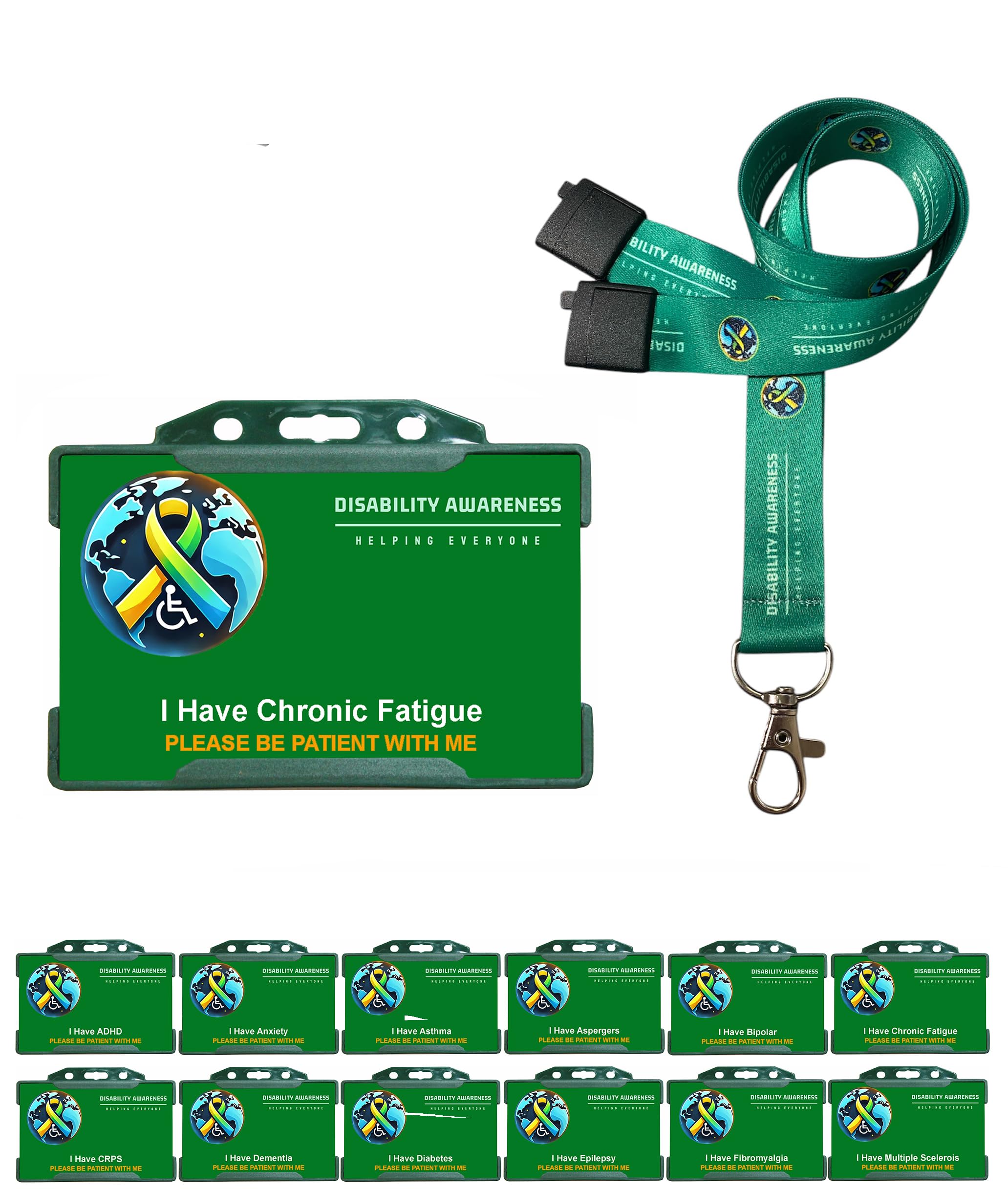 I Have Chronic Fatigue Awareness Badge & Printed Hidden Disability Lanyard World Symbol Uniting The World with Hidden Disabilities Quantum Leap — image 1