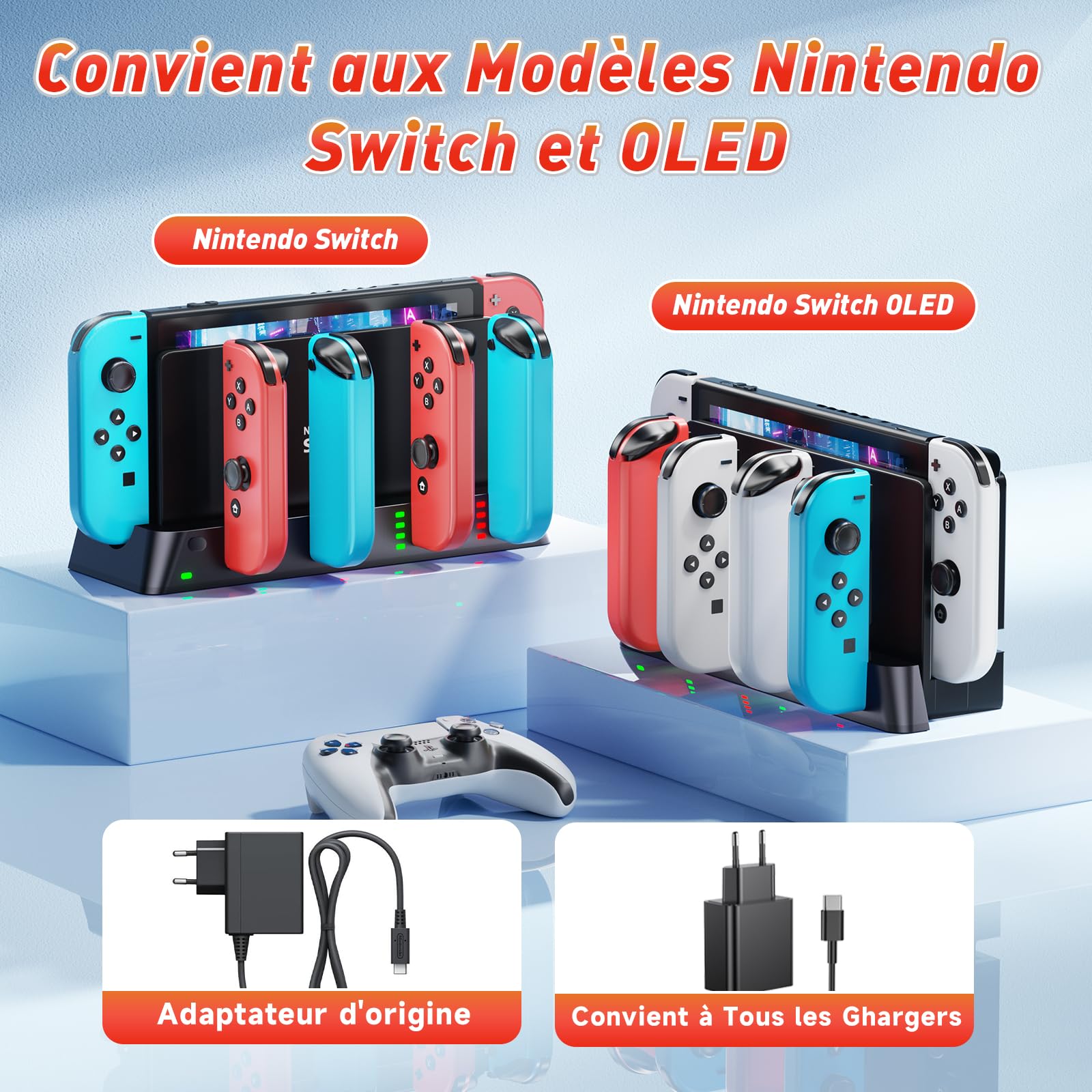 Station de Charge pour Contrôleur de Commutateur Compatible Joy Con Nintendo Switch & Switch OLED Model, Station de Chargement pour Commutateur Prenant en Charge 6 Joycons et Indicateur LED