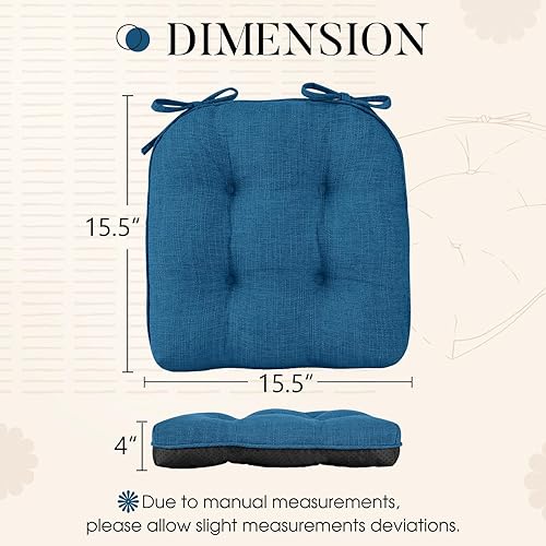 Miniatura 3 de Basic Beyond Cojines para sillas de comedor, 4 unidades, cojines de espuma viscoelástica con lazos y respaldo antideslizante, 15.5 x 15.5 pulgadas,