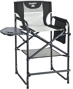 SUNNYFEEL Tall Camping Directors Chair, Portable Folding Artist Makeup Chair with Side Table, Pocket, Footrest, Heavy Duty for Beach,Trip,Picnic,Concert Outdoor Foldable Camp Lawn Chairs