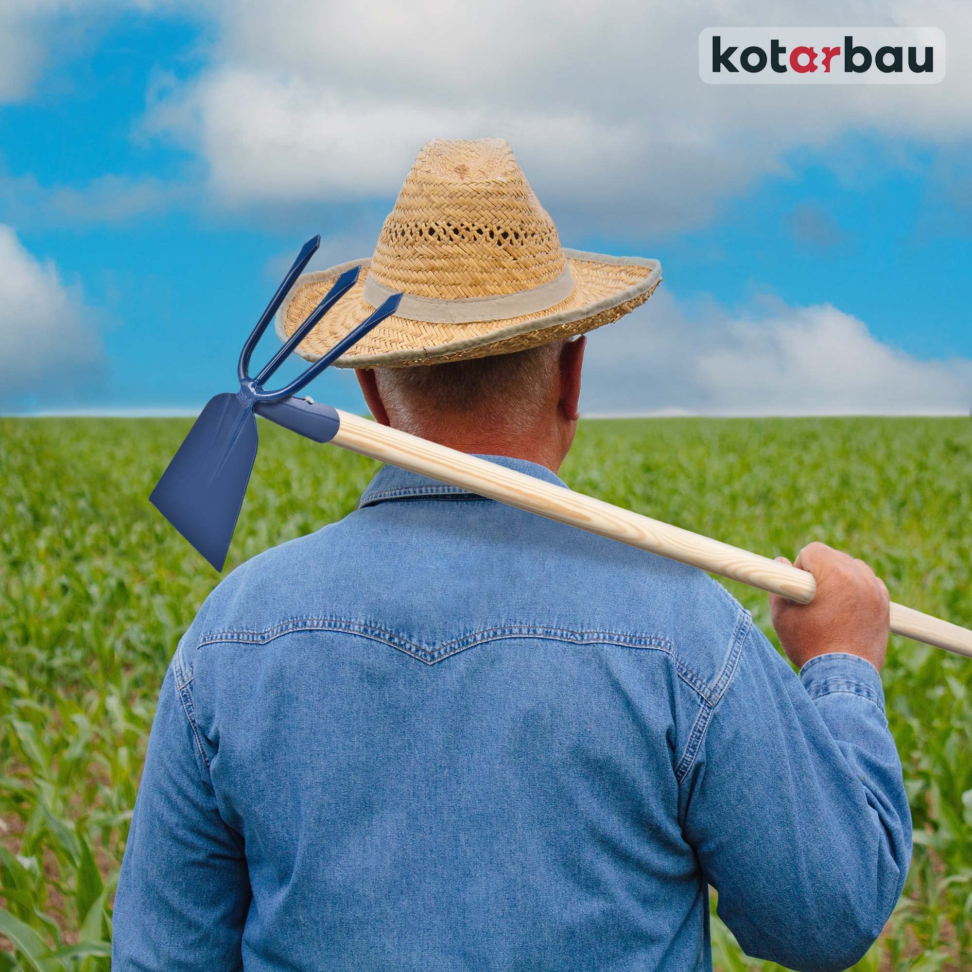 KOTARBAU® Serfouette en Métal Râteau avec Houe Double Binette à 3 Dents avec Manche en Bois 122 cm Outil de Jardinage Accessoire de Jardinage Accessoires de Plantation