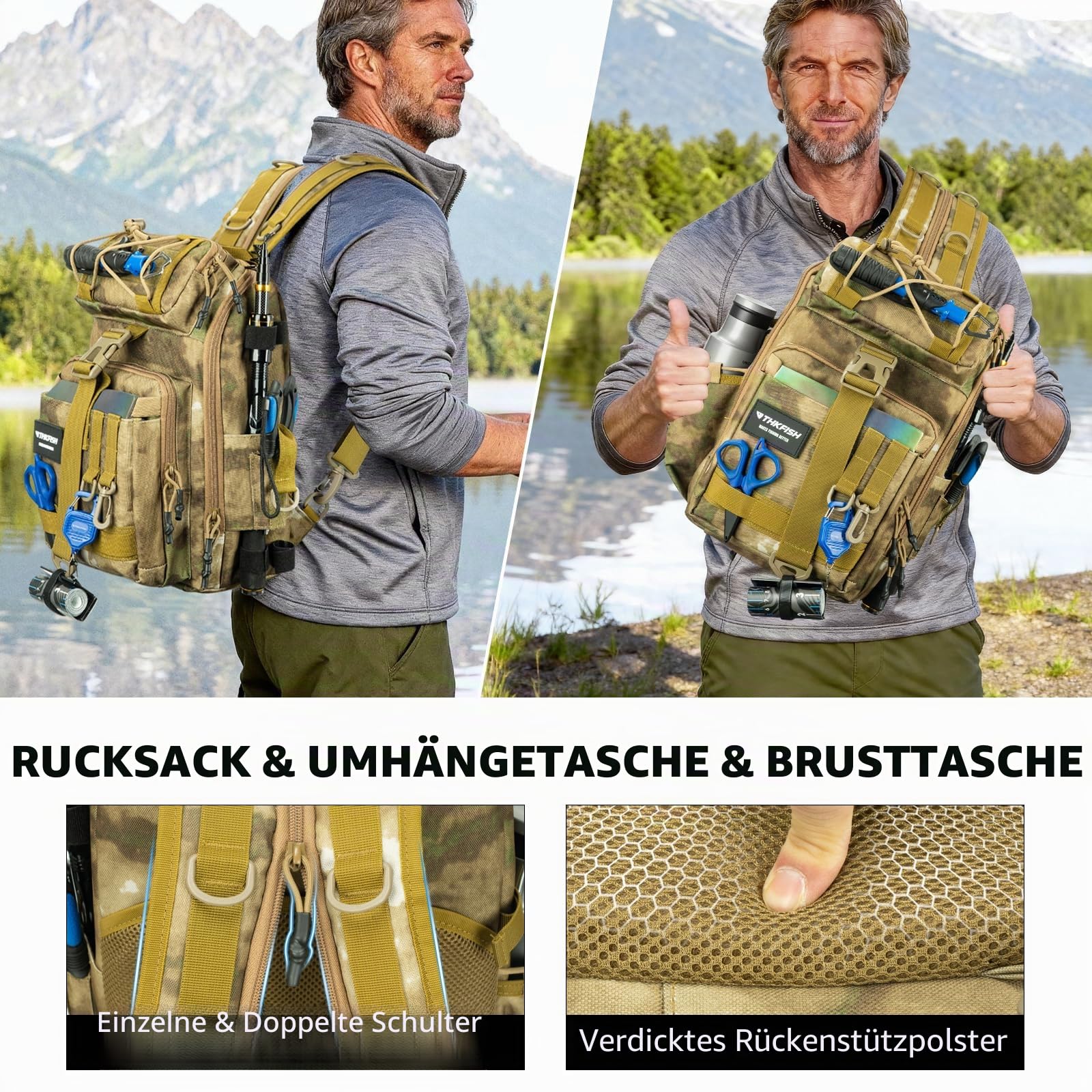 THKFISH Angelrute und Rolle Combo mit Angeln Rucksack, Angelset Anfänger Komplett mit Kohlefaser Teleskop-Angelrute, Angelwerkzeuge, Spinnrolle, Baitcast Zubehör für Salz-/Süßwasser
