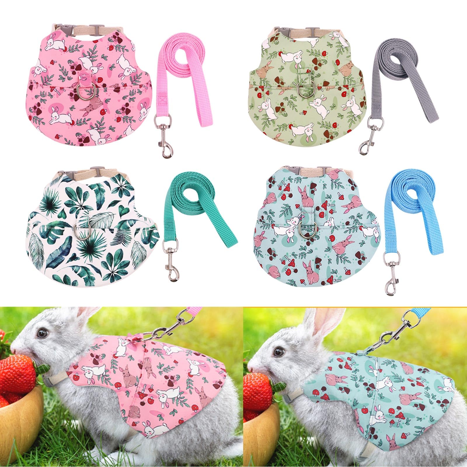 HUANGANG Rabbits Harness with Leash for Small Pet Traction Vest Leash Set for GuineaPigs Pet Adjustable Walking Harness
