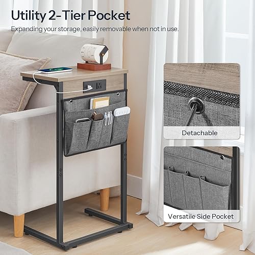 Miniatura 6 de HOOBRO Mesa auxiliar en forma de C con estación de carga, mesa de sofá de 28 pulgadas de alto para sofá y sillón reclinable para espacios pequeños,