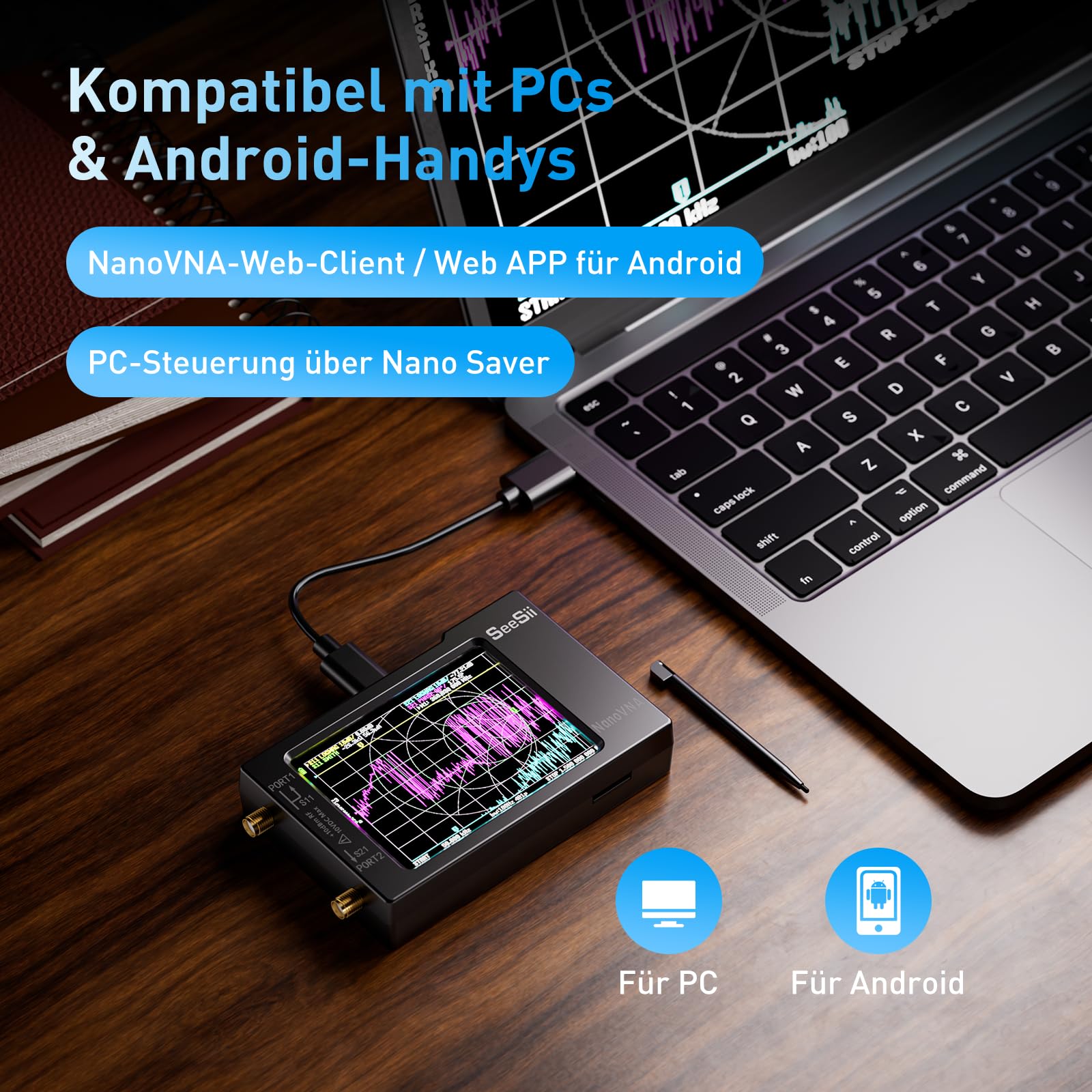 Seesii NanoVNA-H Antennenanalysator, 2,8 Zoll Vektor Netzwerk Analysator 10 KHz - 1,5 GHz MF HF VHF UHF Messung von S Parametern, Spannungs Stehwellen Verhältnis, Phase, Unterstützung SD Karte