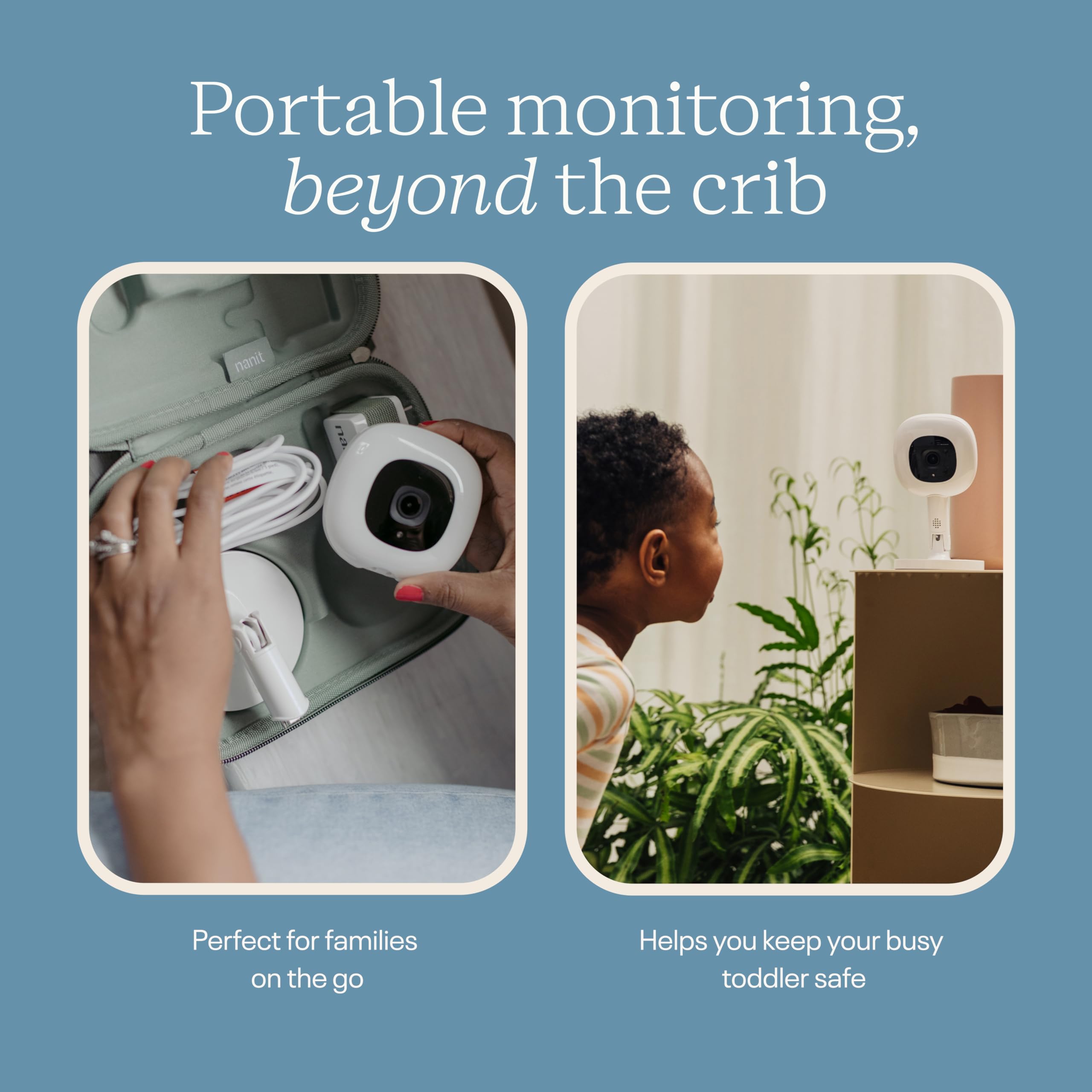 Nanit Moniteur de bébé Intelligent Pro HD 1080p et Support Flex Duo, écran divisé et Fonction Zone d'alerte, Comprend Un Petit Bandeau respiratoire, Blanc