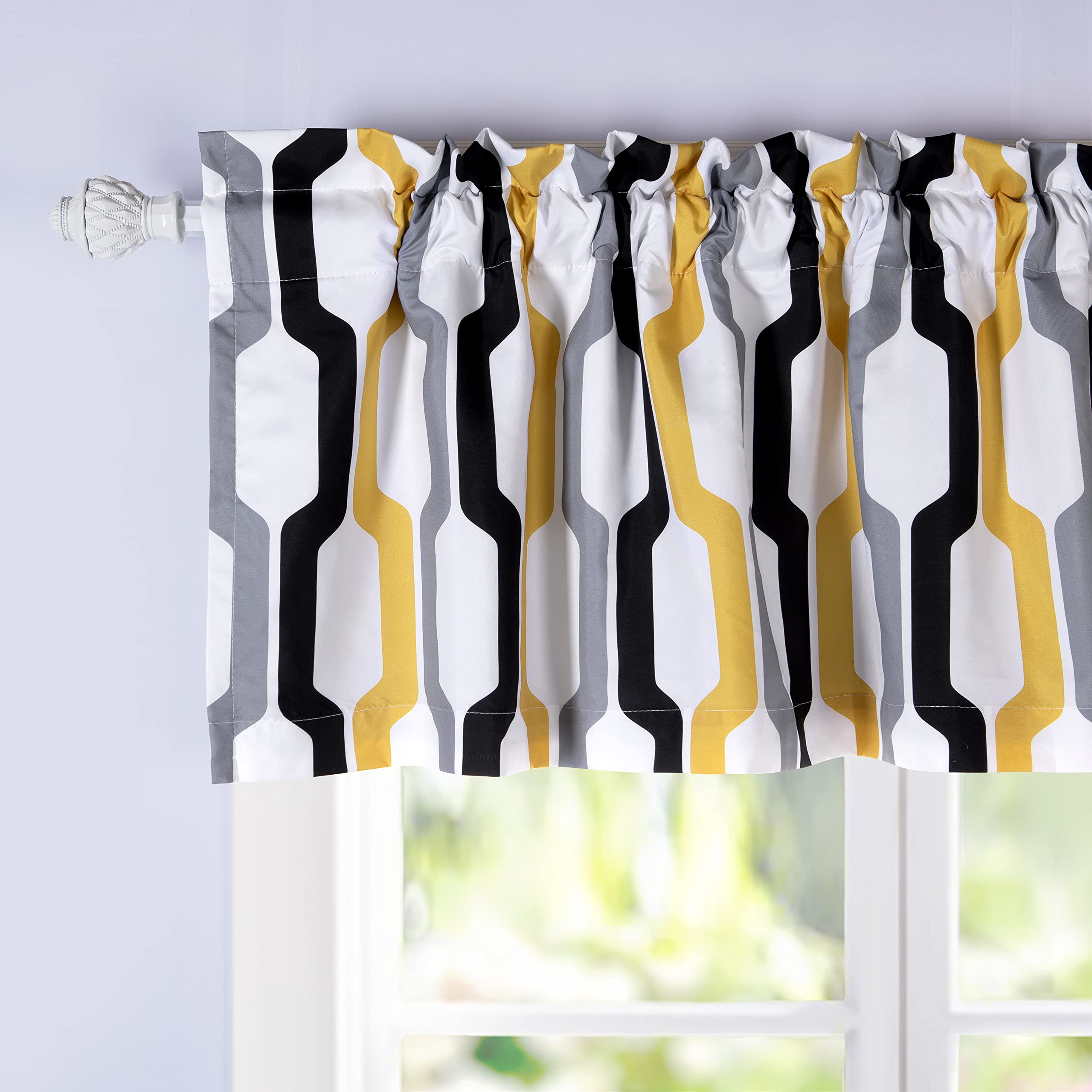 DriftAway Riley Geo Lined Window Curtain Valance Mid Century Geometric Pattern 2 Layers Rod Pocket 52 Inch by 18 Inch Plus 2 Inch Gold White