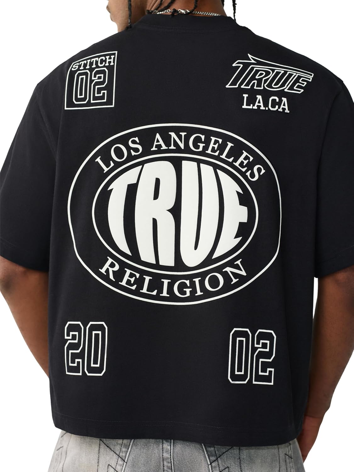 True Religion Men’s Heavyweight Mesh Logo Tee – Crew Neck, Short Sleeves, Arched Logo Patch