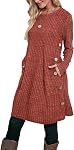 Jescakoo Womens Long Sleeve Dress Casual Fall Dress with Pockets Buttons Side S-XXL