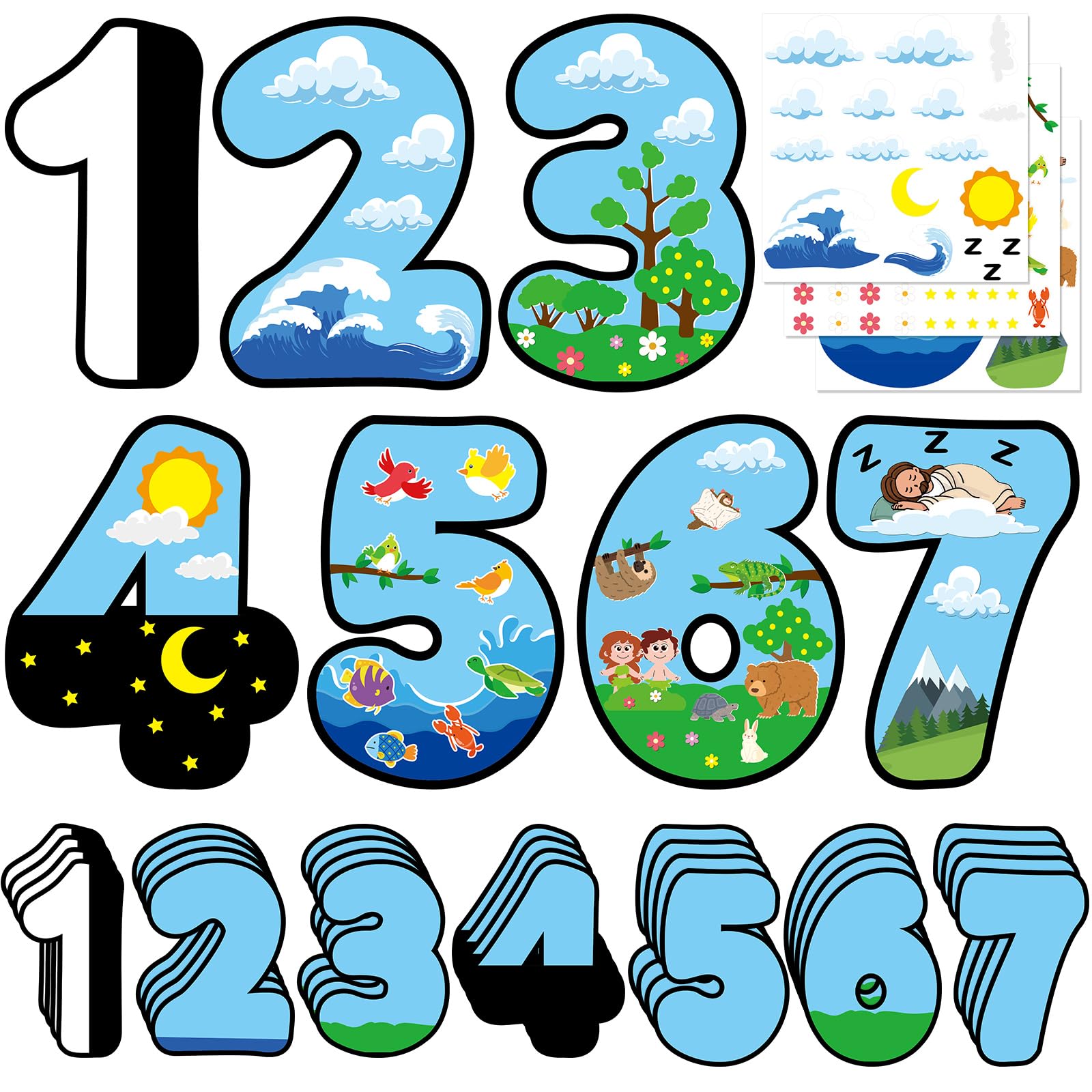 28 Set 7 Days of Creation Sticker for Kids DIY Bible Crafts Make Your Own Craft Gifts for Christian Sunday School Church Religious Party Favors Supplies Game Fun Home Activities Classroom Decorations