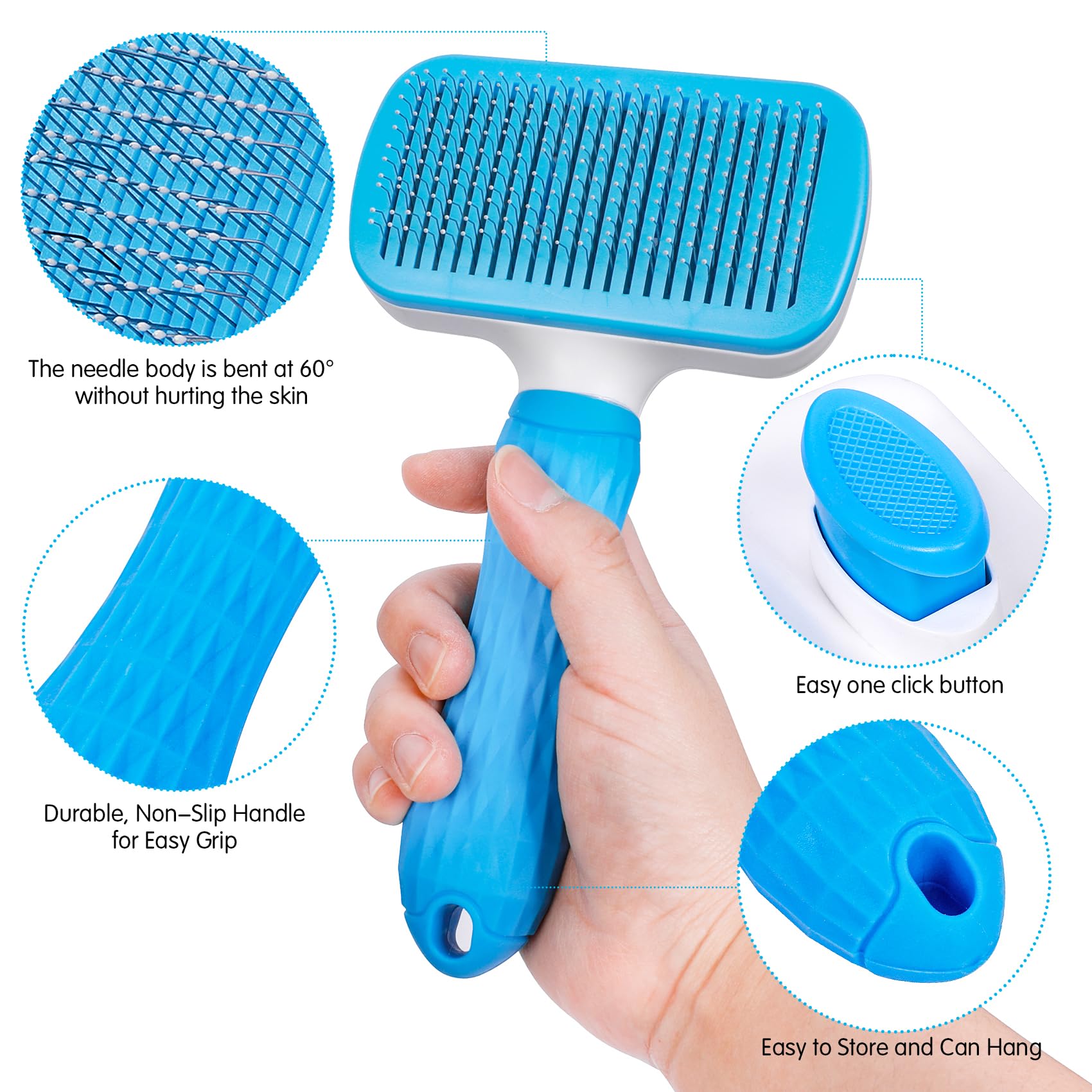 Dog & Cat Brush, Self Cleaning Slicker Brush for Pets, Upgraded Dog Brush for Shedding Massaging and Grooming, Removes Loose Undercoat & Portable Comb for Long Short Haired Dogs(Blue) - image 2