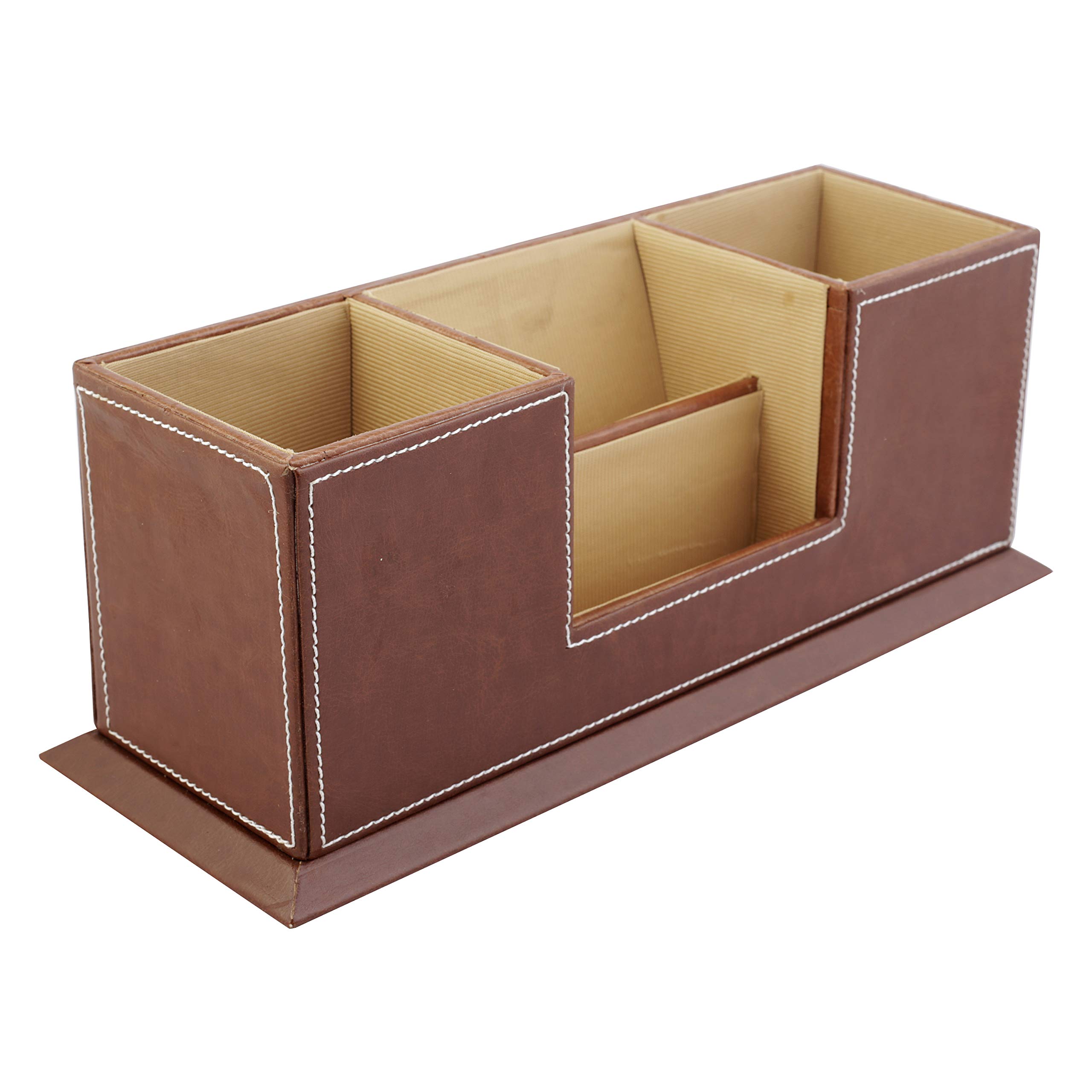 Anything & Everything Wooden Desk Organizer Pen/Pencil Stand, Mobile Holder & Remote Stand For Office Desk/Desktop/Table Stationery Storage Organizer Box (Tan), Orange 1