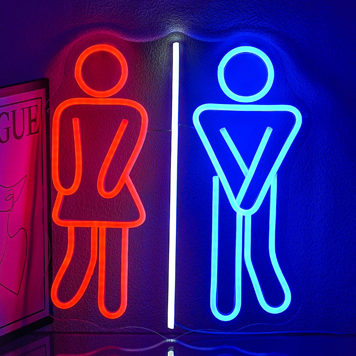 Restroom Neon Signs for Wall Decor Toilets Neon Light Dimmable Neon Bathroom Sign USB Power Red Blue Neon Light Up Sign for Bathroom Washroom Bedroom Bar Office