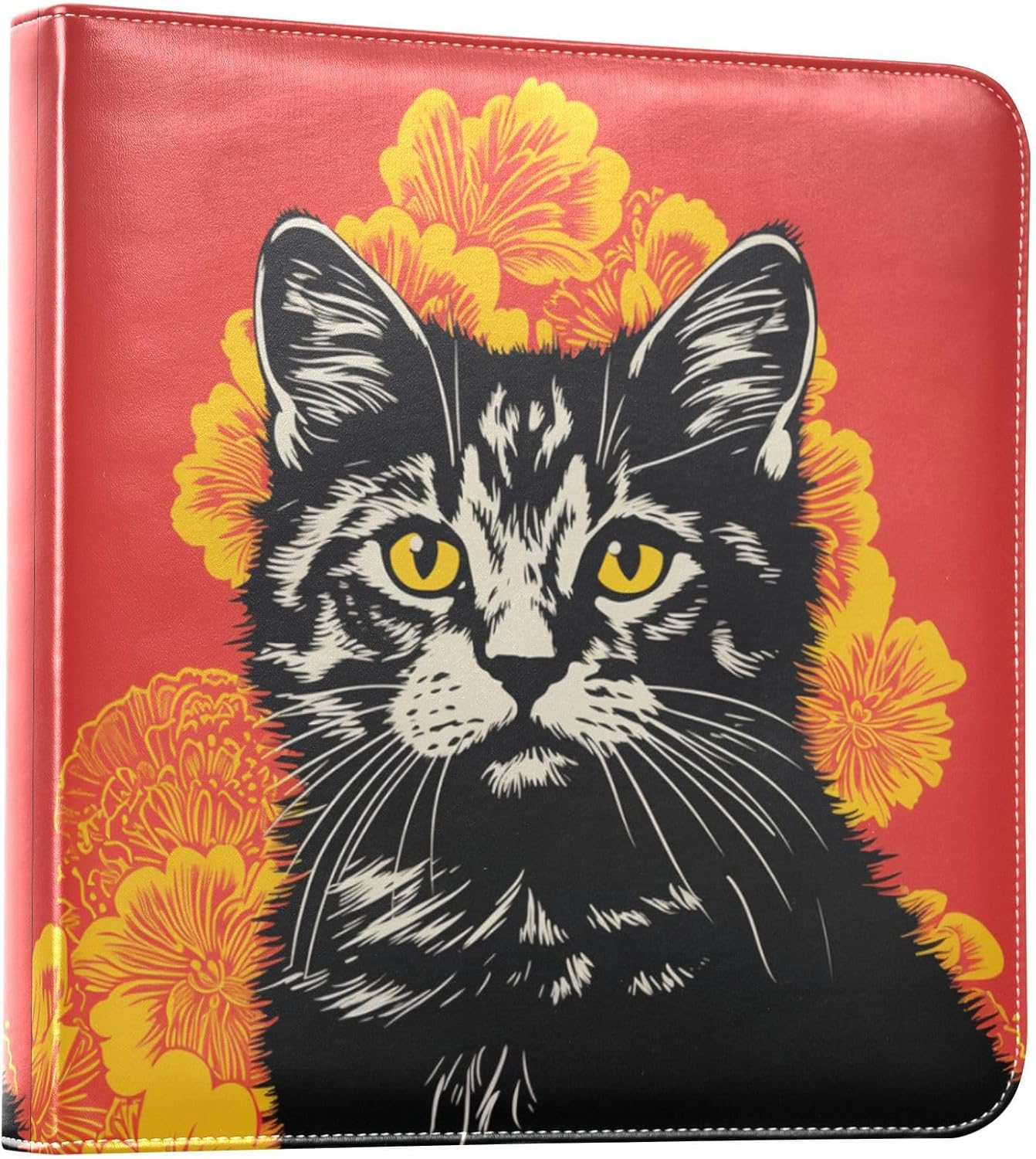 JIPONI Black Cat with Gold Flower Large Photo Album, DIY Leather Cover Scrapbook Albums for 4x6 5x7 6x8 Pictures, Self Adhesive Memory Book for Wedding, Baby, Family