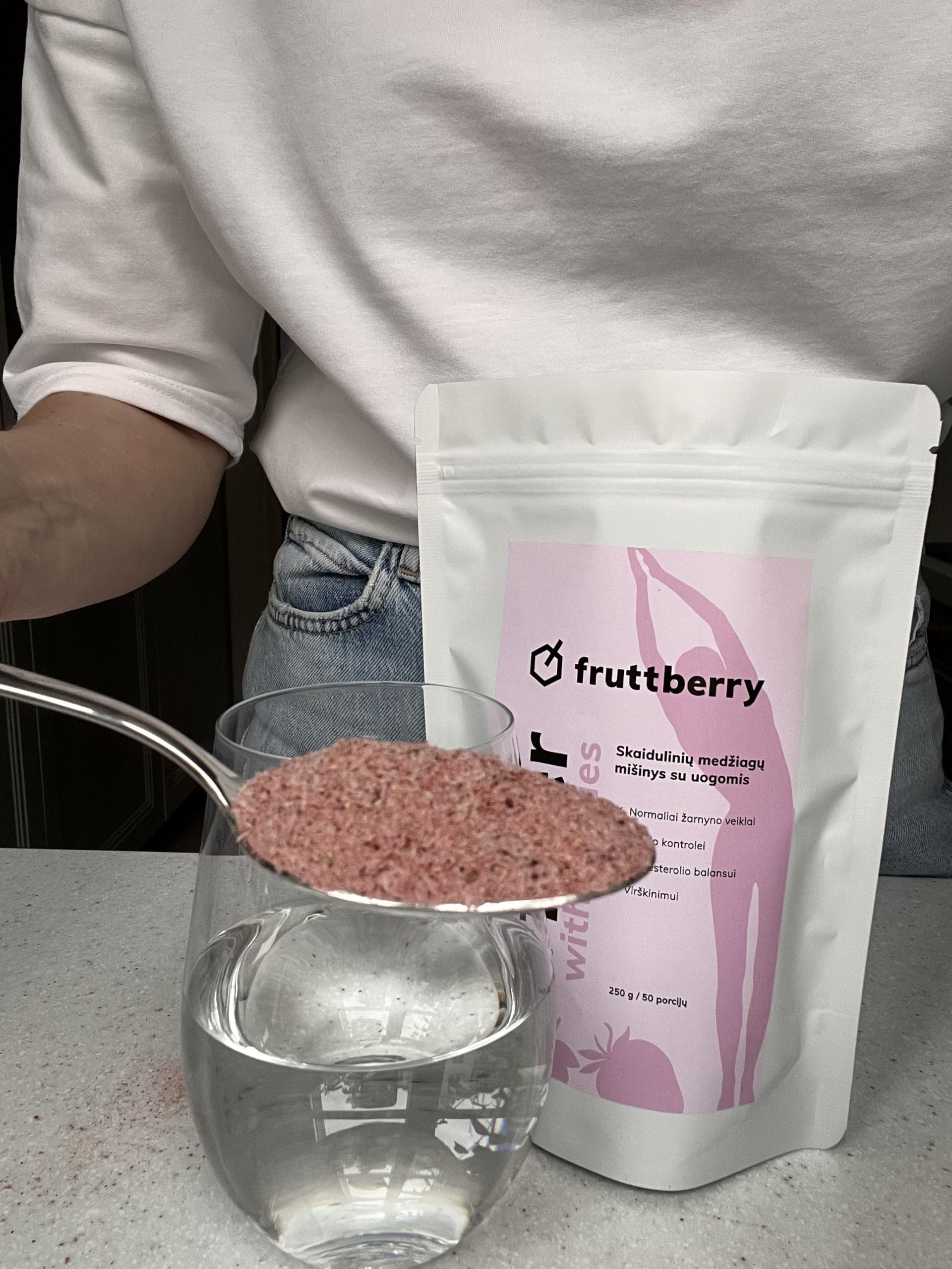Ballaststoff-Mischung mit Beeren, Pulver – Flohsamenschalen, Agaveninulin & Glucomannan – Erdbeere & Schwarze Johannisbeere – 250 g (50 Portionen)