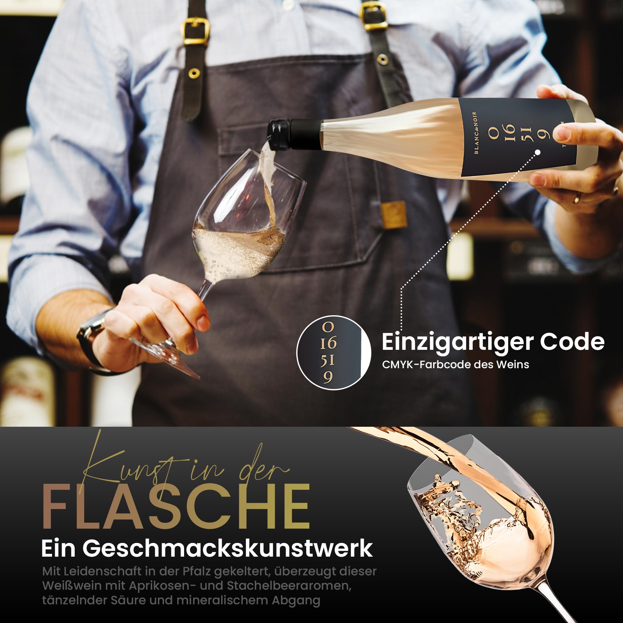 Farbe-des-Weines: Blanc de Noir (6 Flaschen) Weißwein aus roten Trauben, fruchtig & leichter Genuss mit Aromen von Pfirsich, Cirtus und grünem Apfel in der Farbe: 0-16-51-9, 750 ml, 11,5% vol