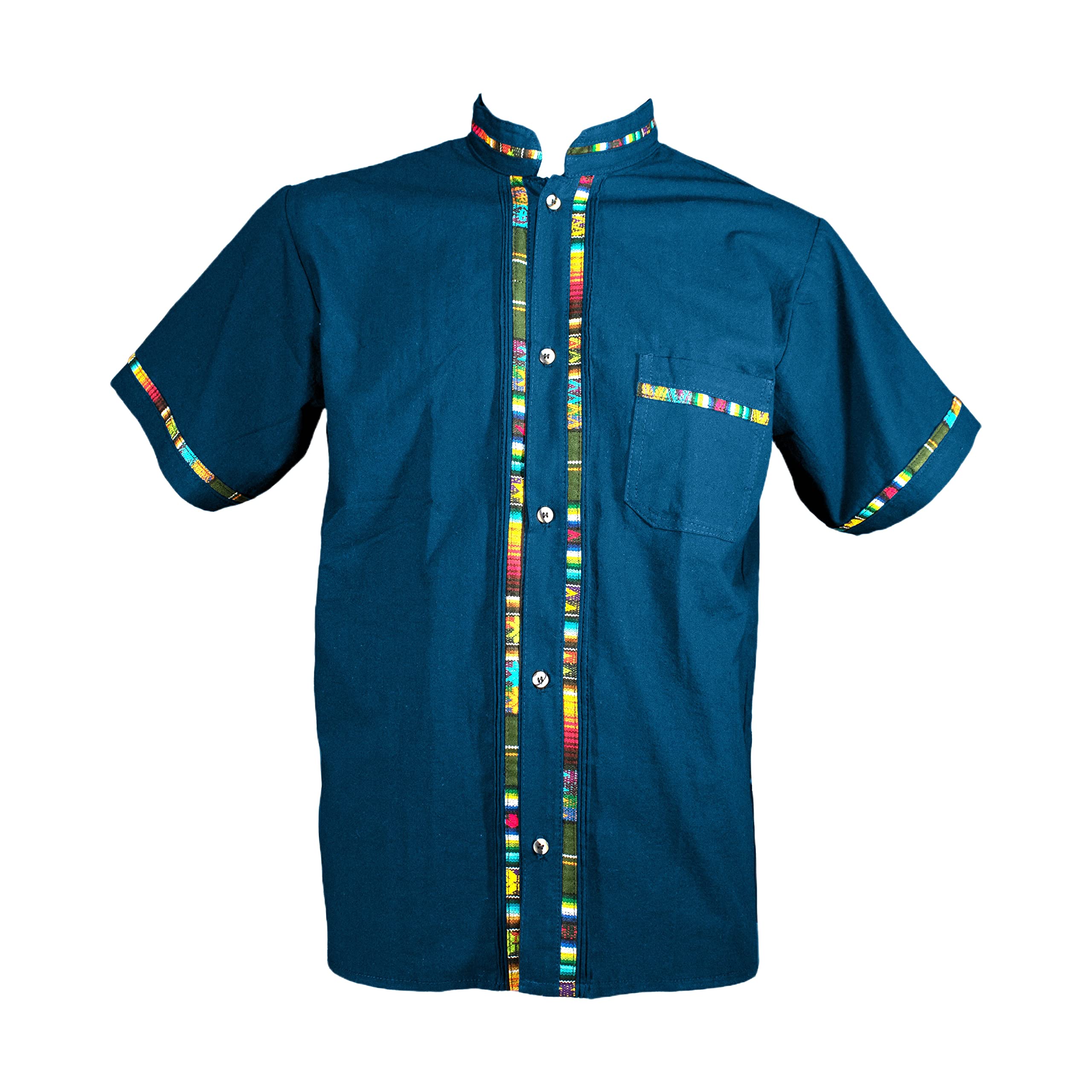 Men's Short Sleeve Mexican Guayabera Shirts Made in Mexico, Multiple Colors (Medium, Dark Turquoise)