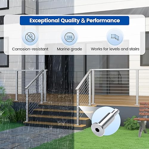 Miniatura 5 de [Patente] Muzata Paquete de 10 Kit de Herrajes para Barandilla de Cable Invisible de 1/8", Tensor de Prensado Manual Mejorado Oculto para Poste