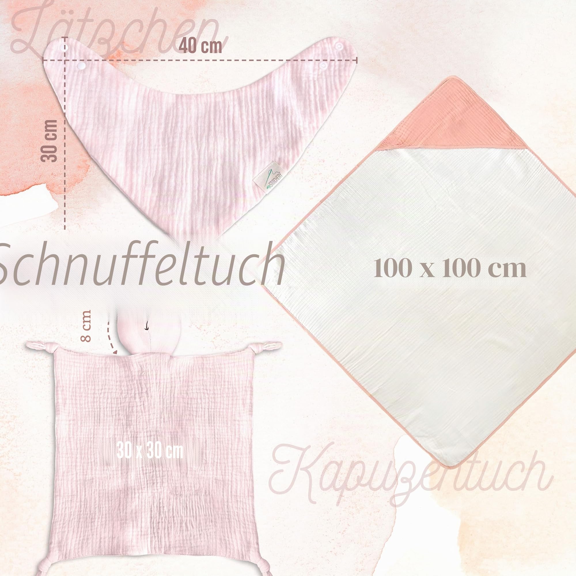 Newborn Baby Set mit Namen bestickt, Oeko-TEX® Standard 100 - Personalisiertes Geschenk Set 3-teilig für Neugeborene aus weichem Musselin (Rosa, Personalisiert)