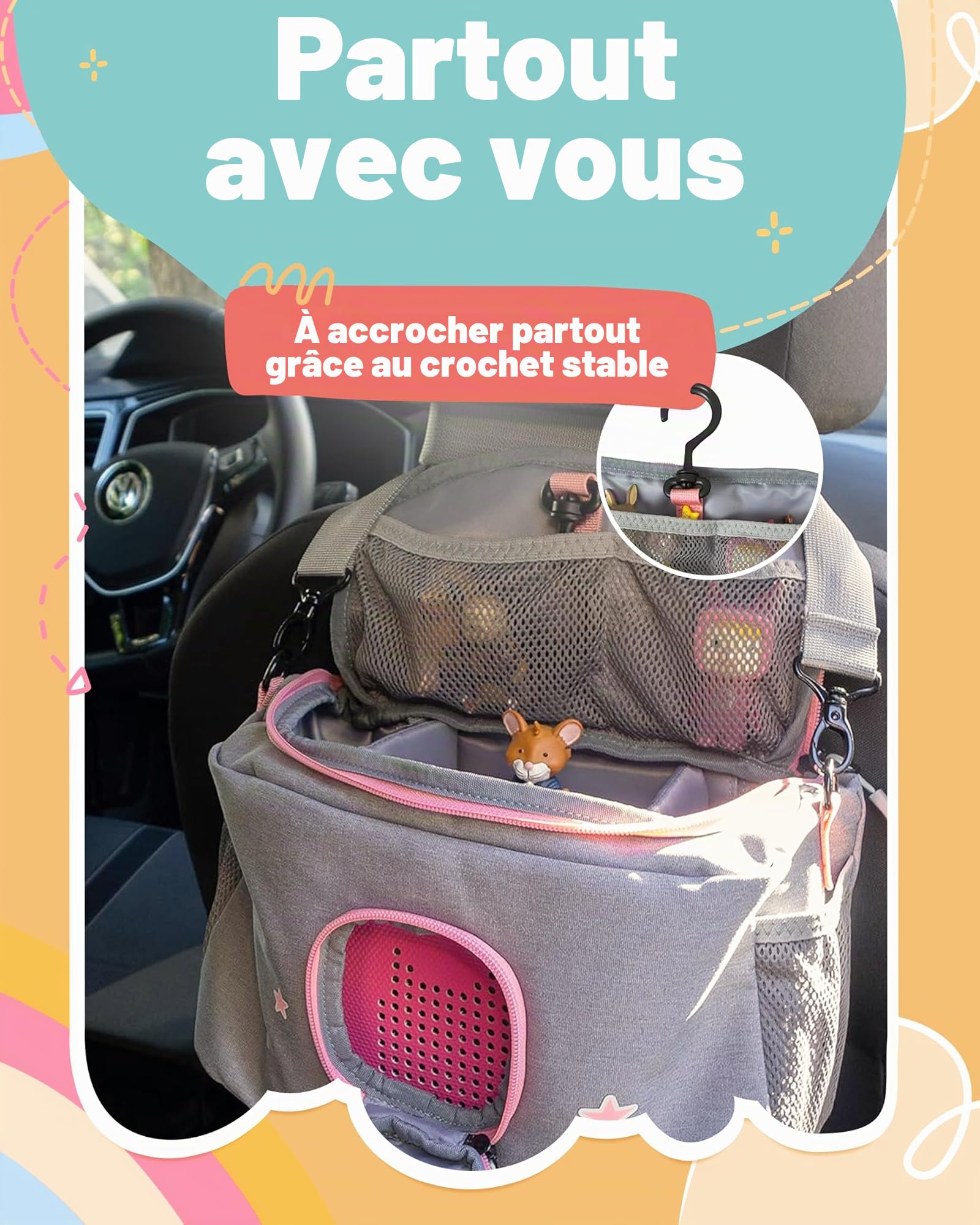 Sac pour Toniebox – BoxBag pour figurines, boîte et accessoires en voyage et en voiture, Renard gris et rose, 28 x 18 x 14 cm, Sac à bandoulière, Renard gris et rose, 28 x 18 x 14 cm, Sac à