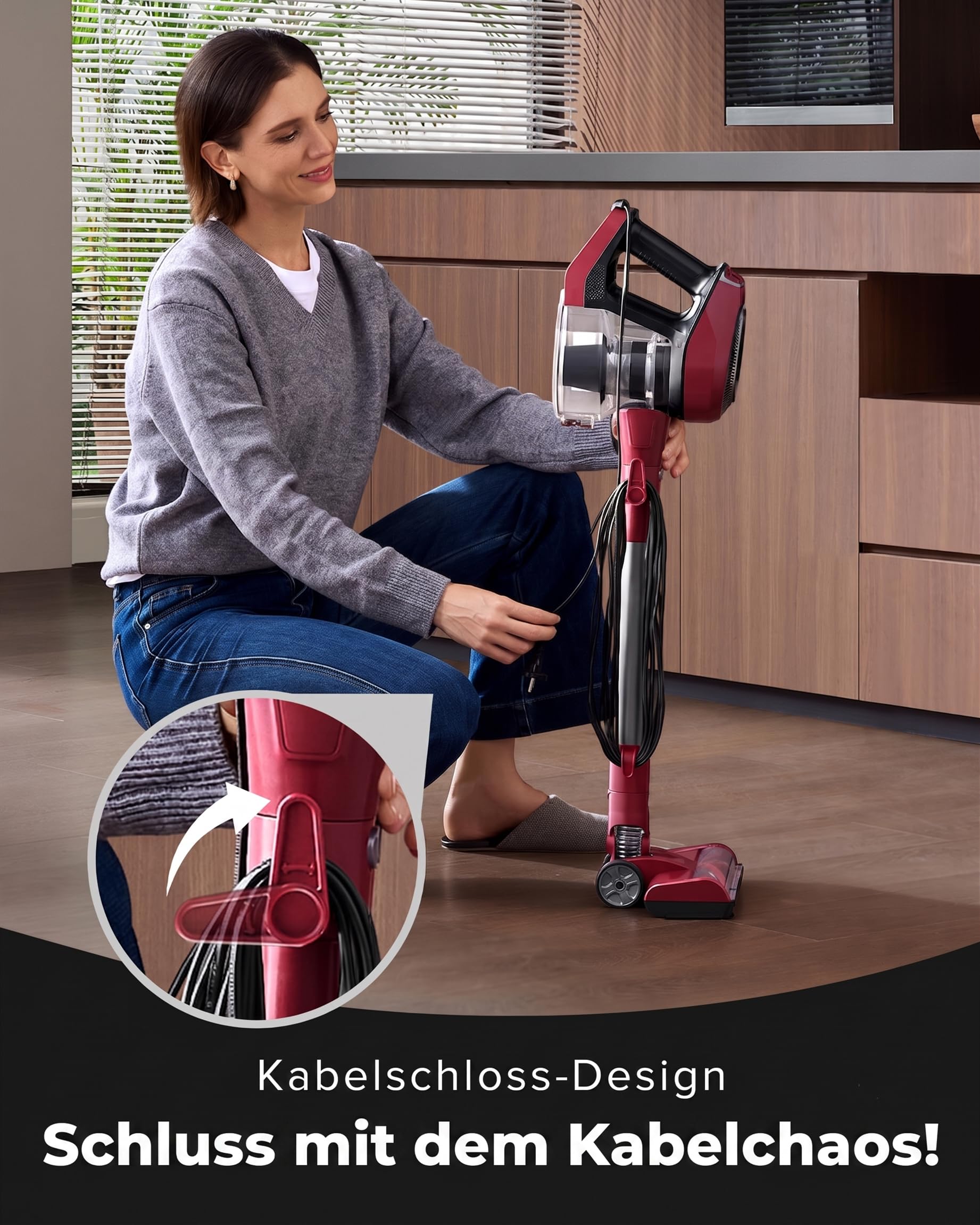 Vexilar C8 Staubsauger mit Kabel, 60KPa & 600W Starke konstante Saugkraft, Staubsauger beutellos, 7m Kabel, Selbststehend, Anti-Tangle-Bürste, Handstaubsauger für Tierhaare, Fugen & Hartböden